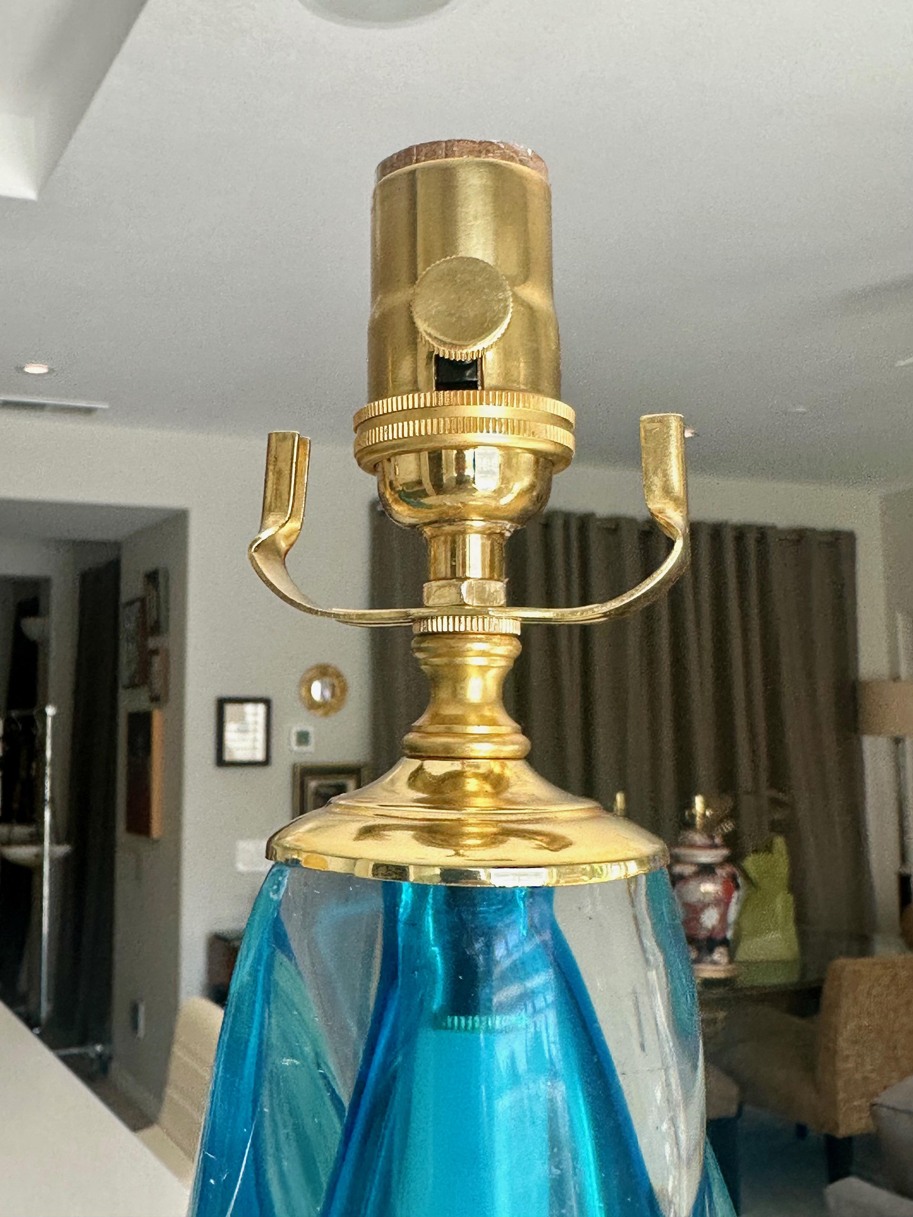 Pair Murano Italian Blue Table Lamps en venta 6