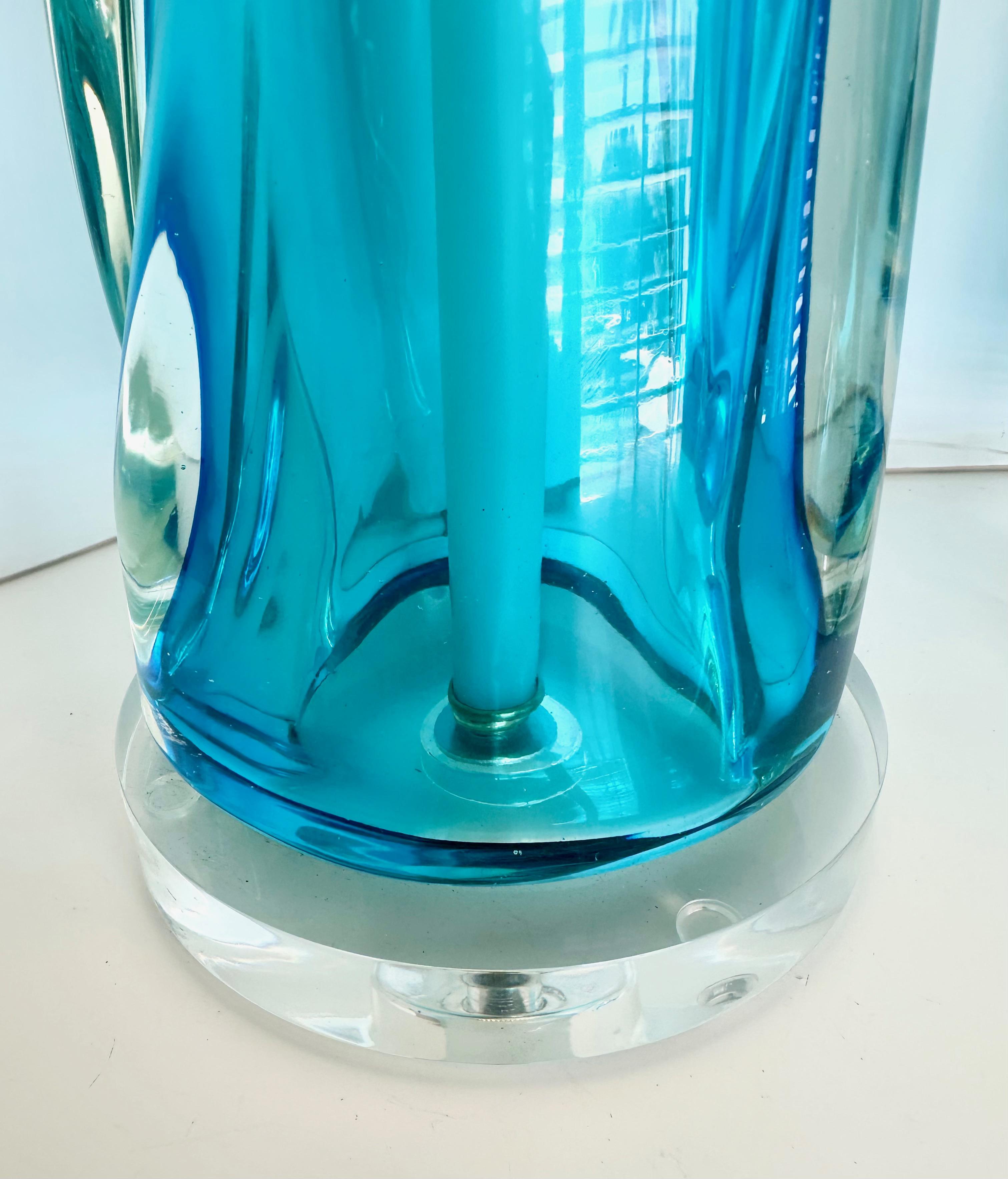 Pair Murano Italian Blue Table Lamps en venta 10
