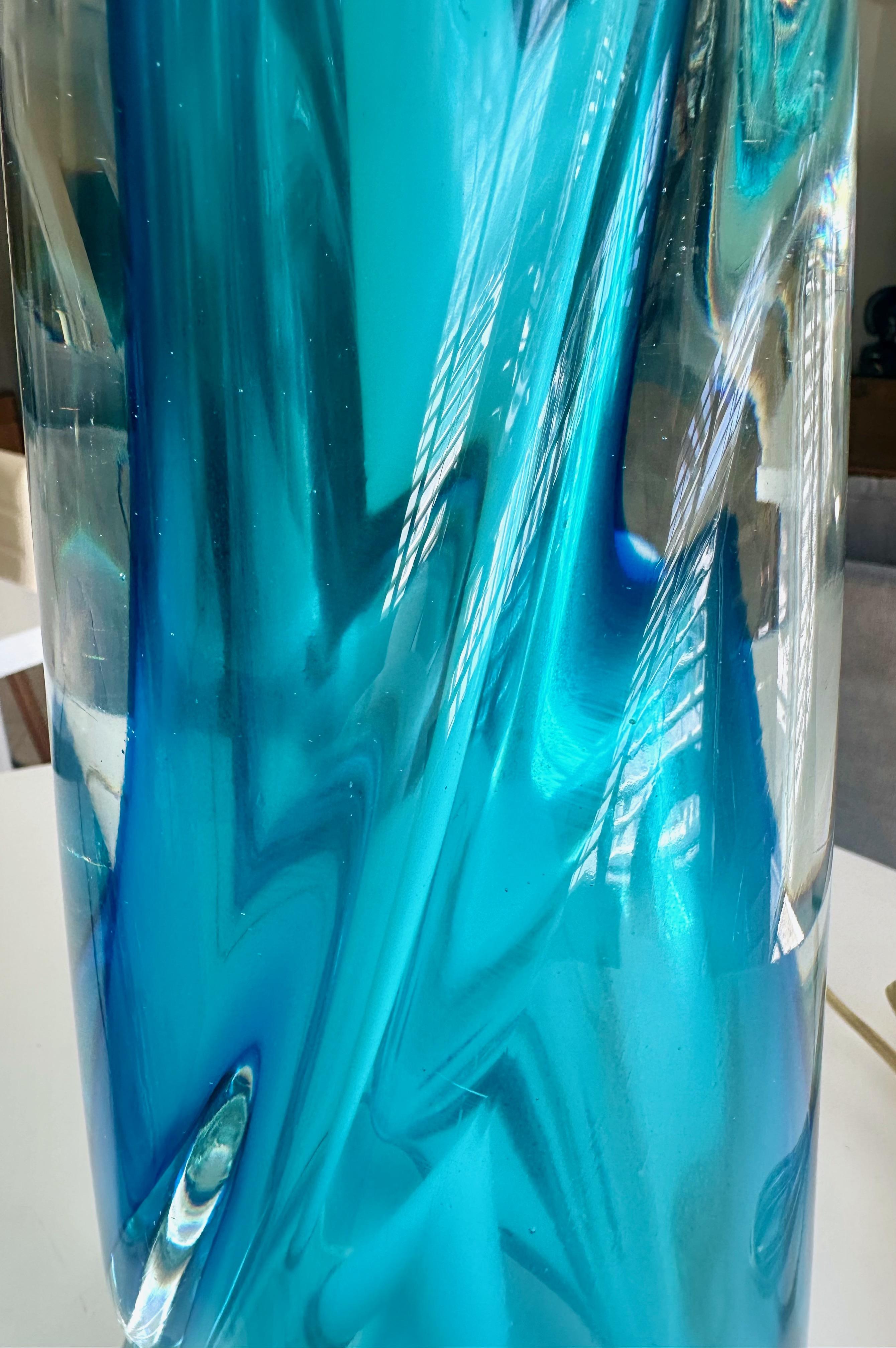 Pair Murano Italian Blue Table Lamps en venta 11