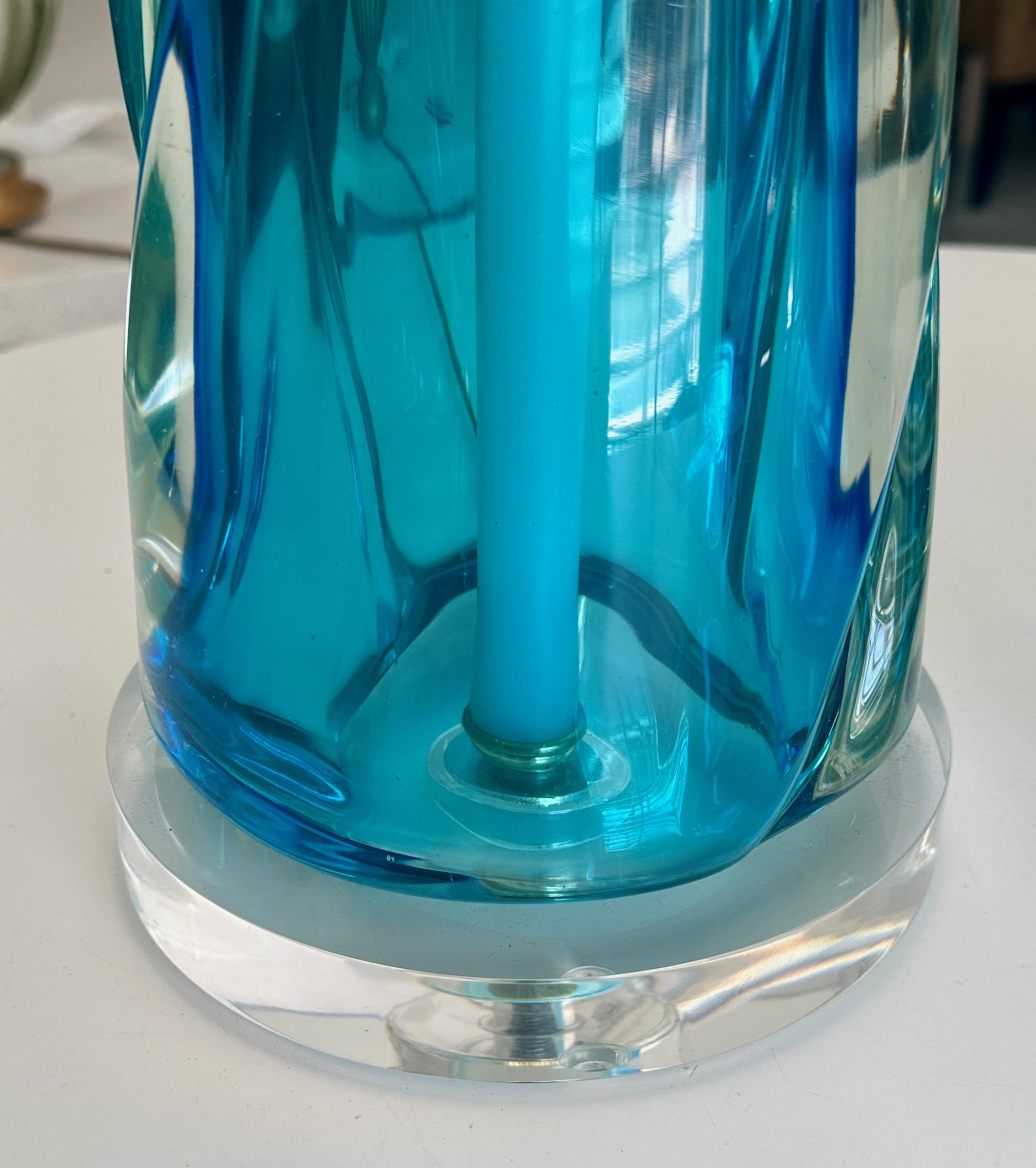 Pair Murano Italian Blue Table Lamps en venta 12