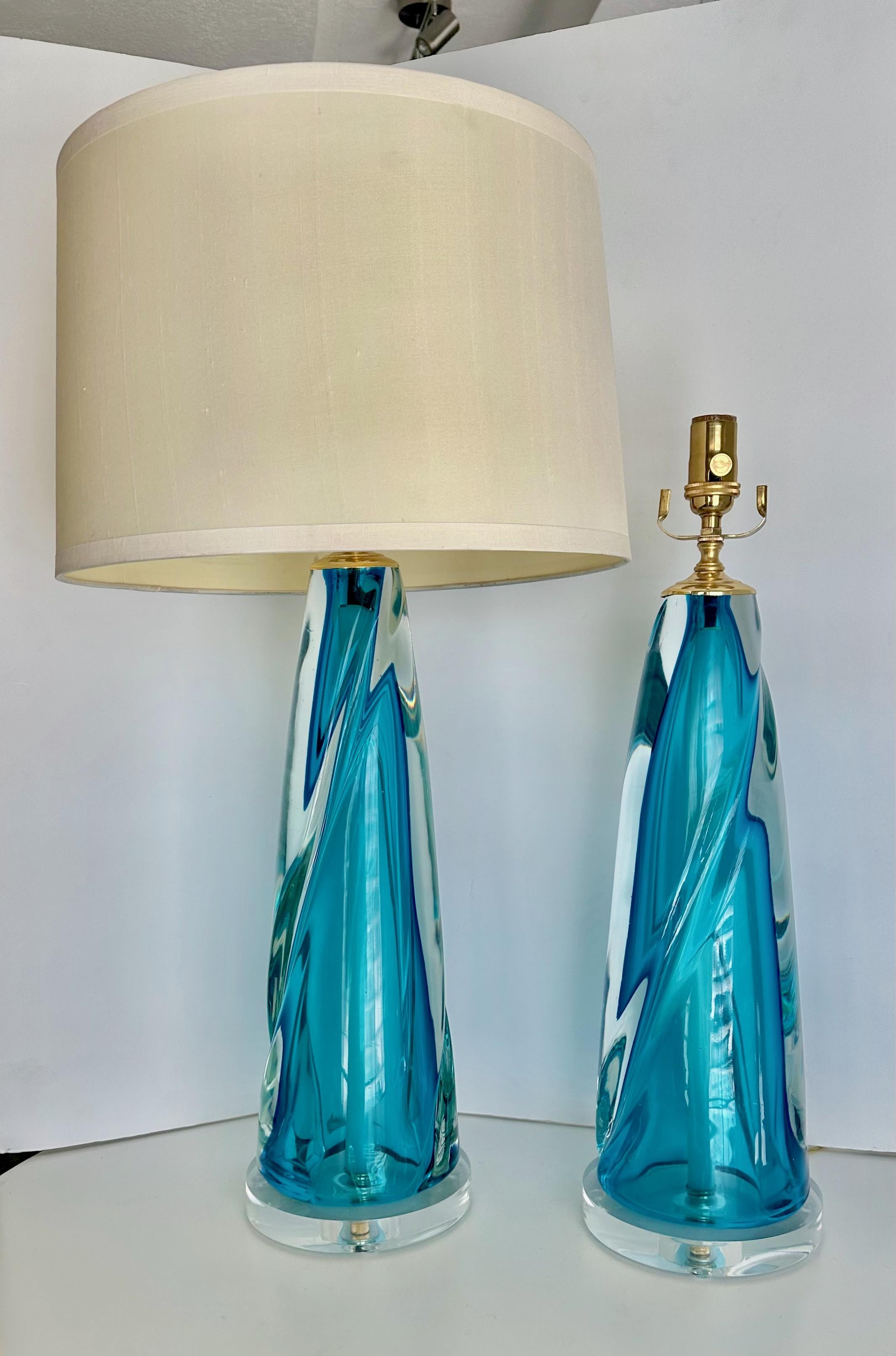 Pair Murano Italian Blue Table Lamps en venta 13
