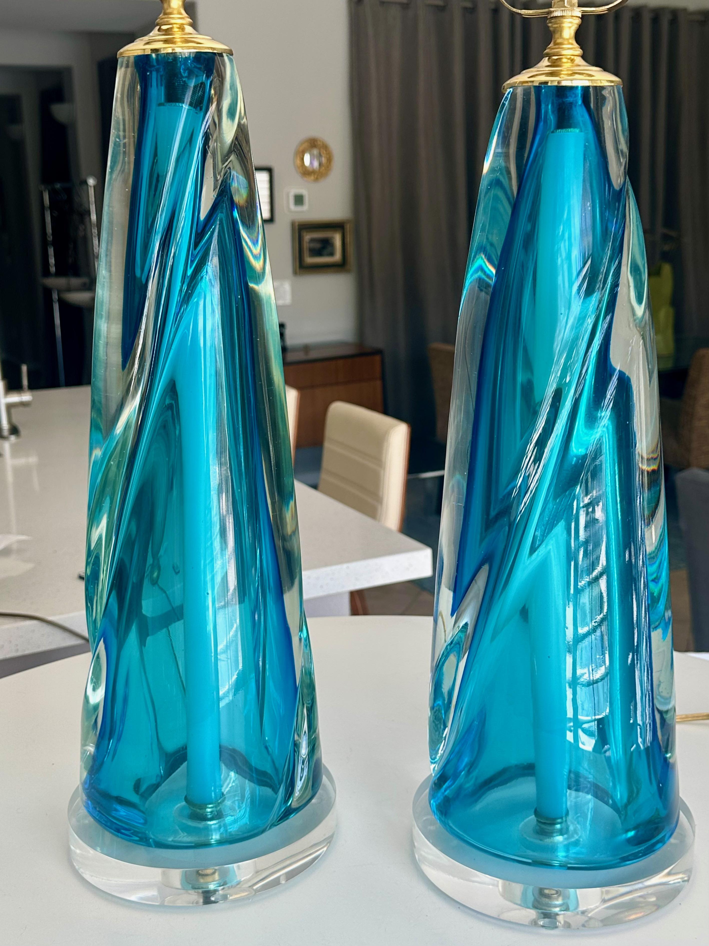 Pair Murano Italian Blue Table Lamps mediados del siglo XX en venta