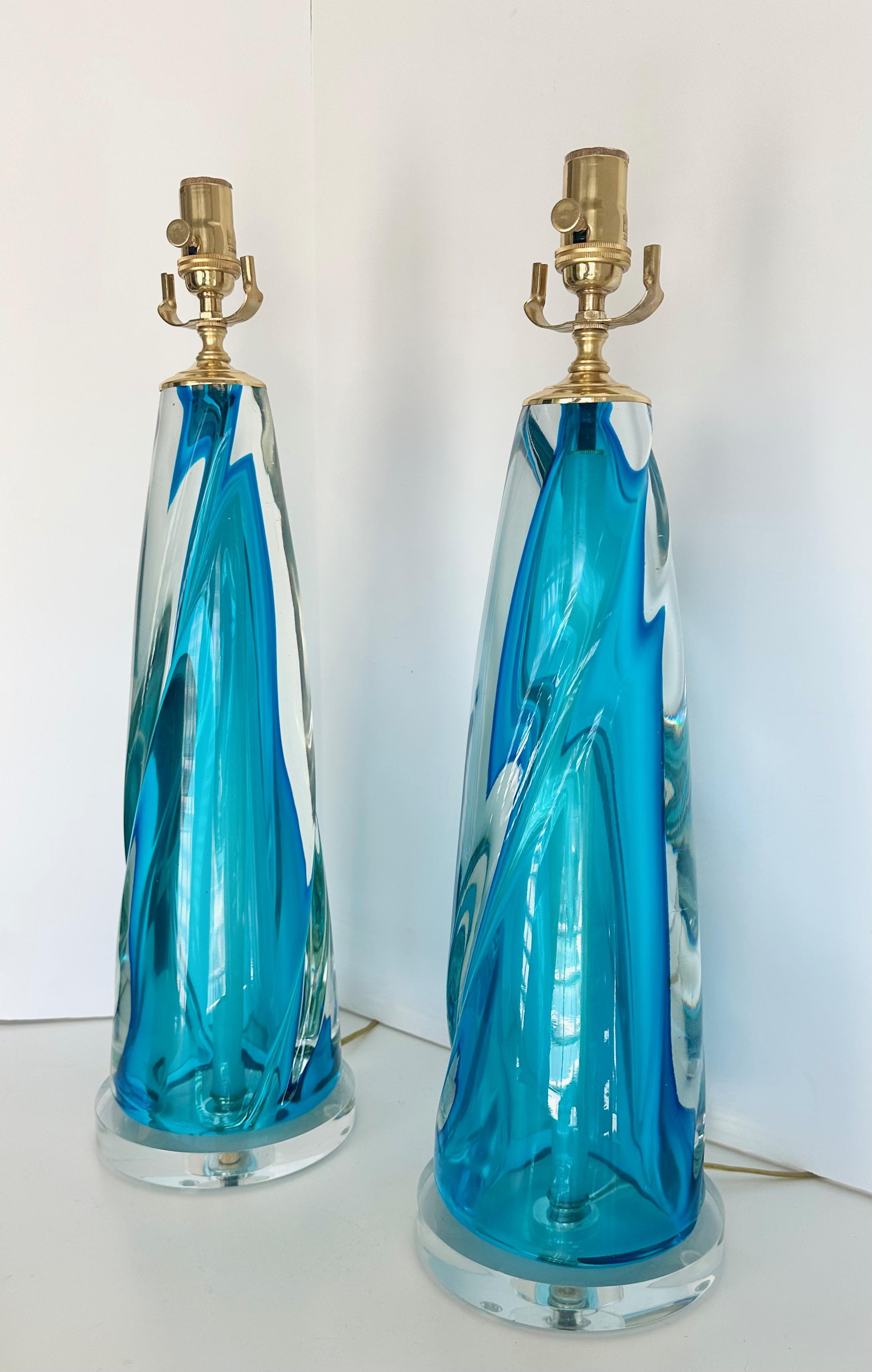 Pair Murano Italian Blue Table Lamps en venta 1