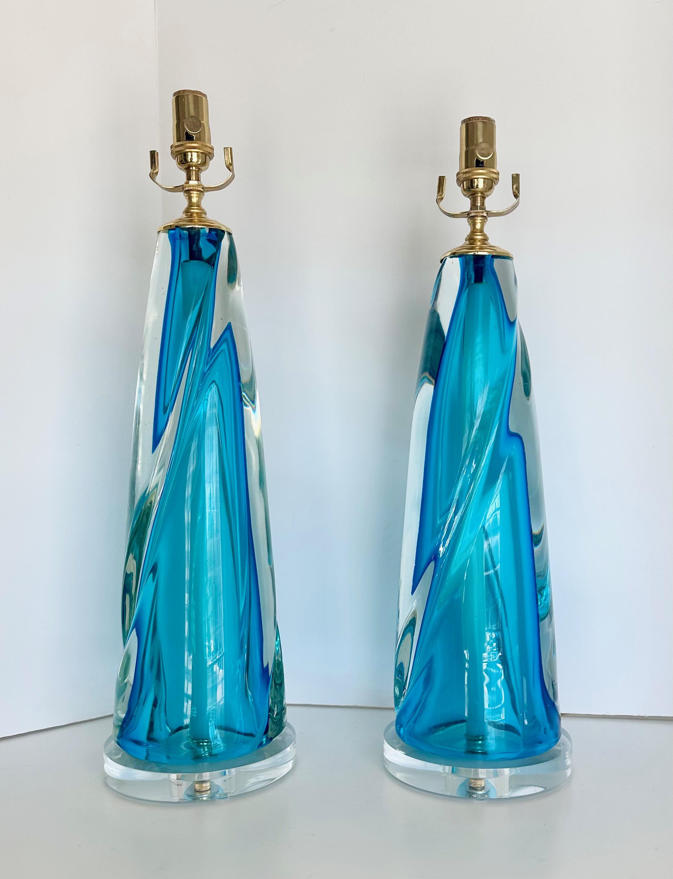 Pair Murano Italian Blue Table Lamps en venta 2