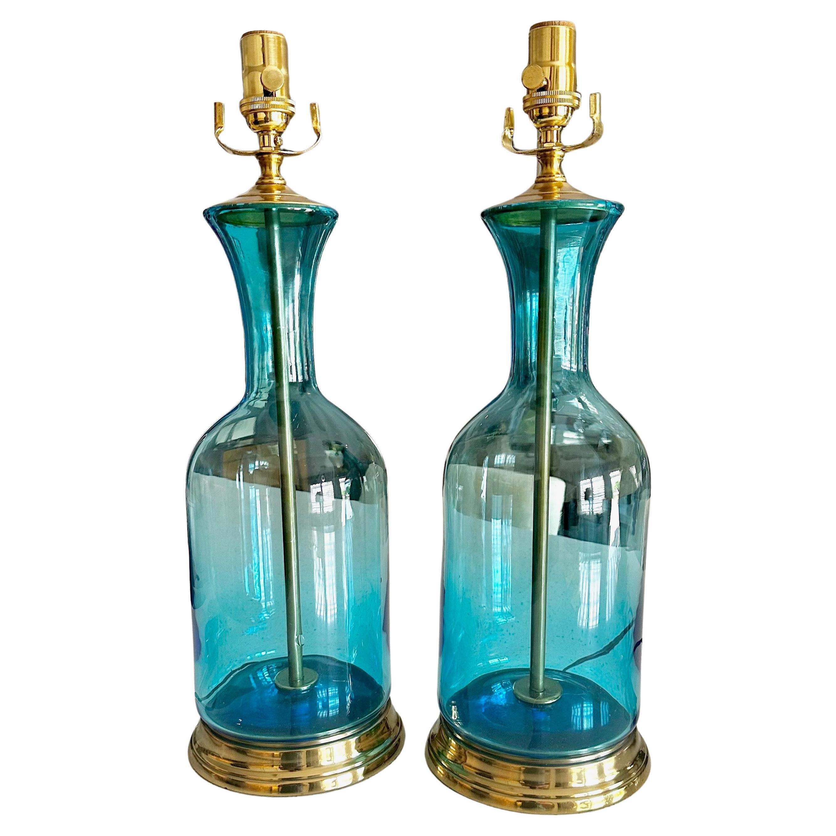Paar Murano Italienische Blaue Tischlampen