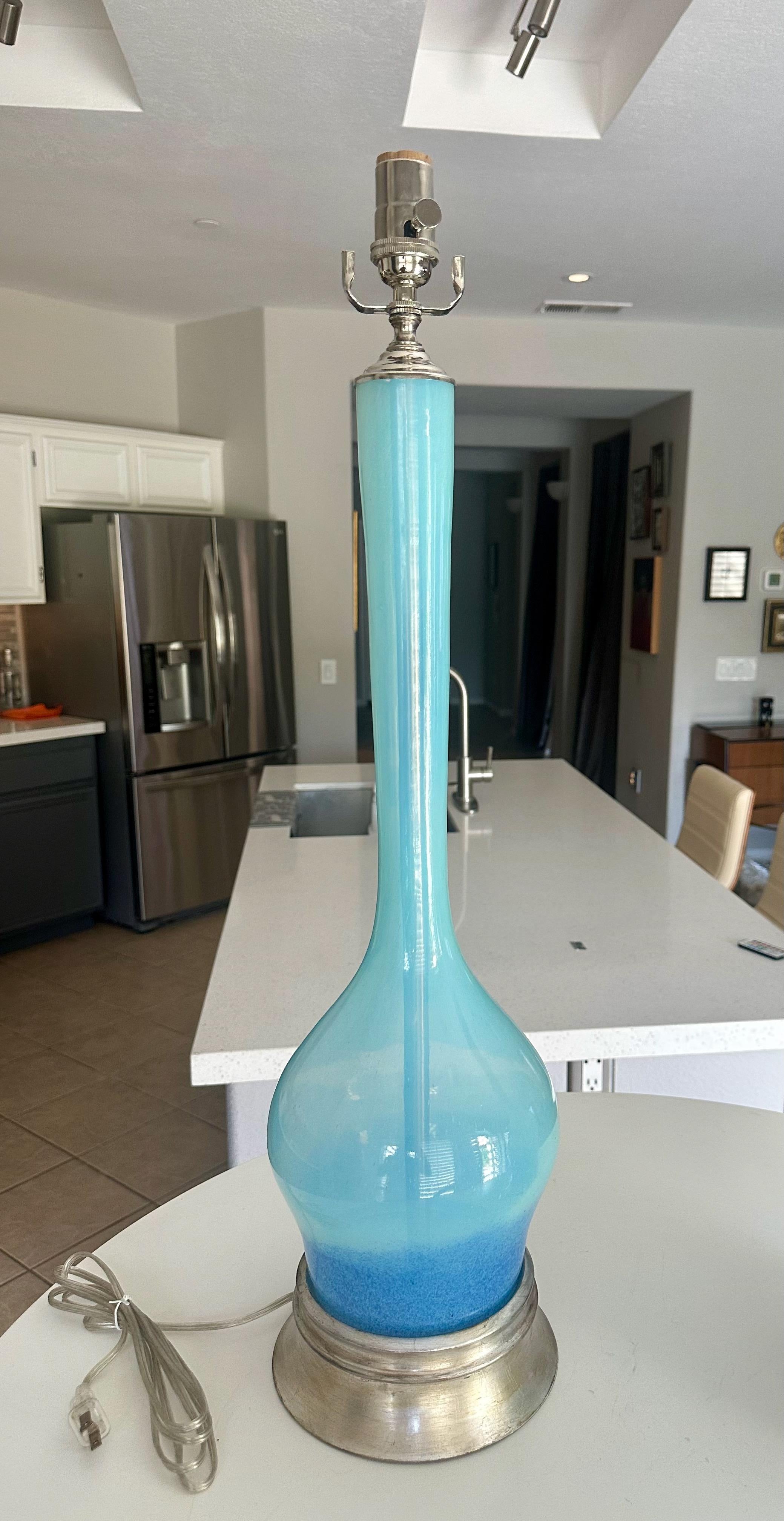 Pair Murano Italian Sky Blue Table Lamp For Sale 4