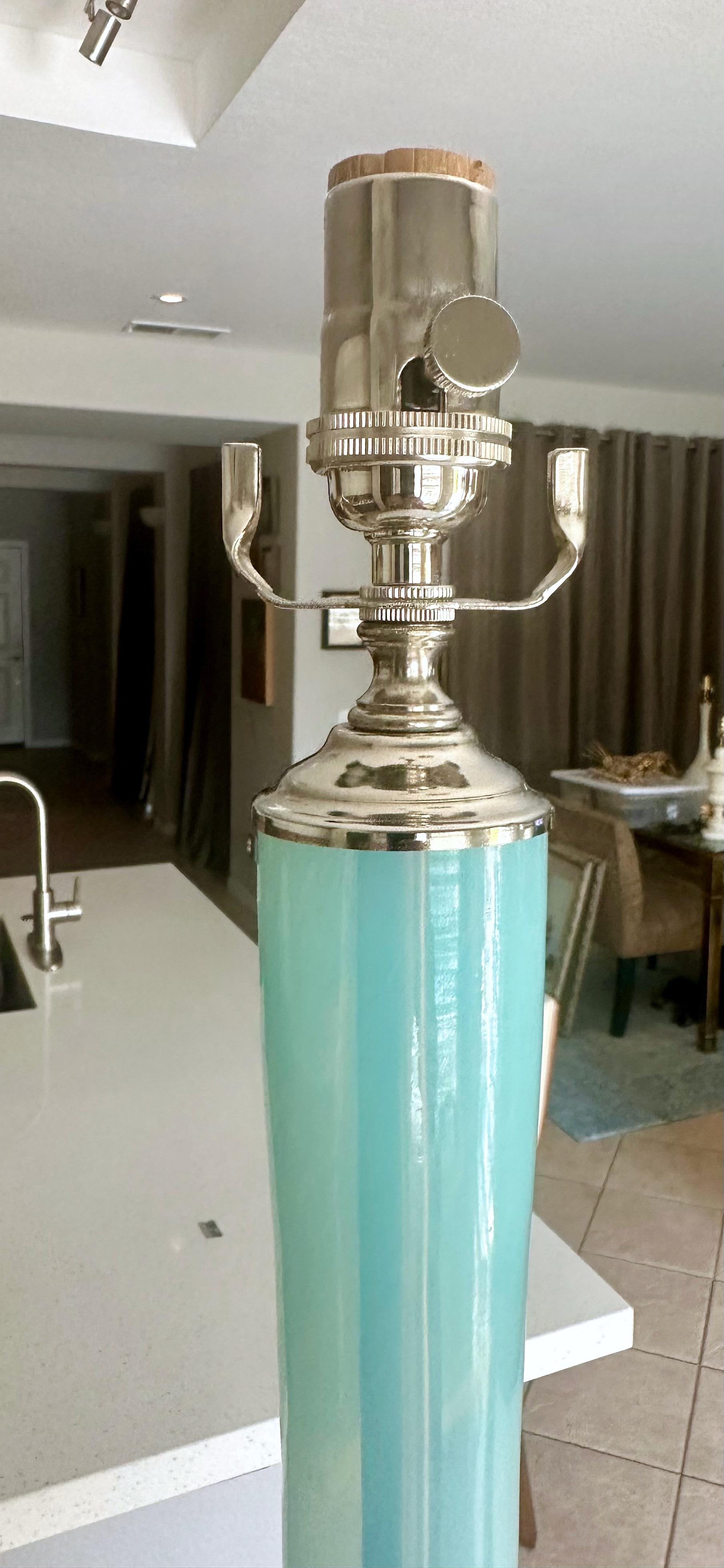 Pair Murano Italian Sky Blue Table Lamp For Sale 5