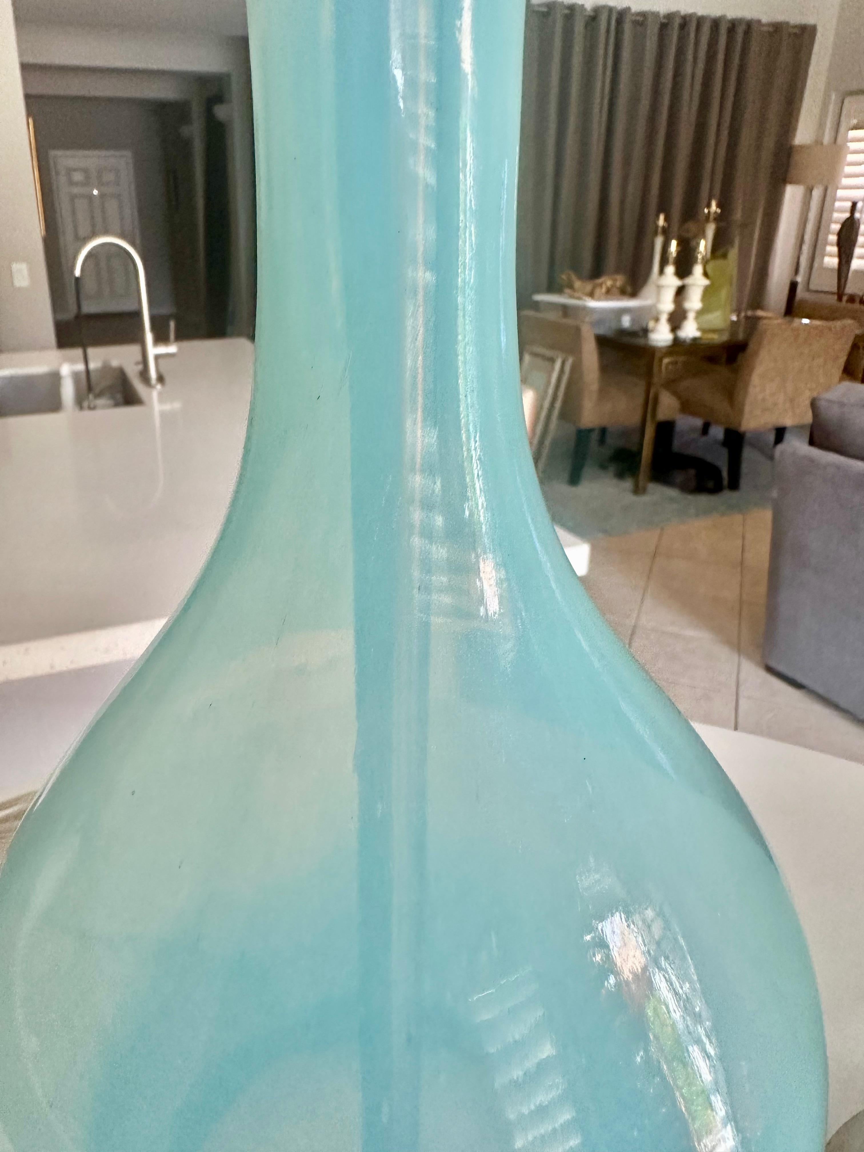 Pair Murano Italian Sky Blue Table Lamp For Sale 6