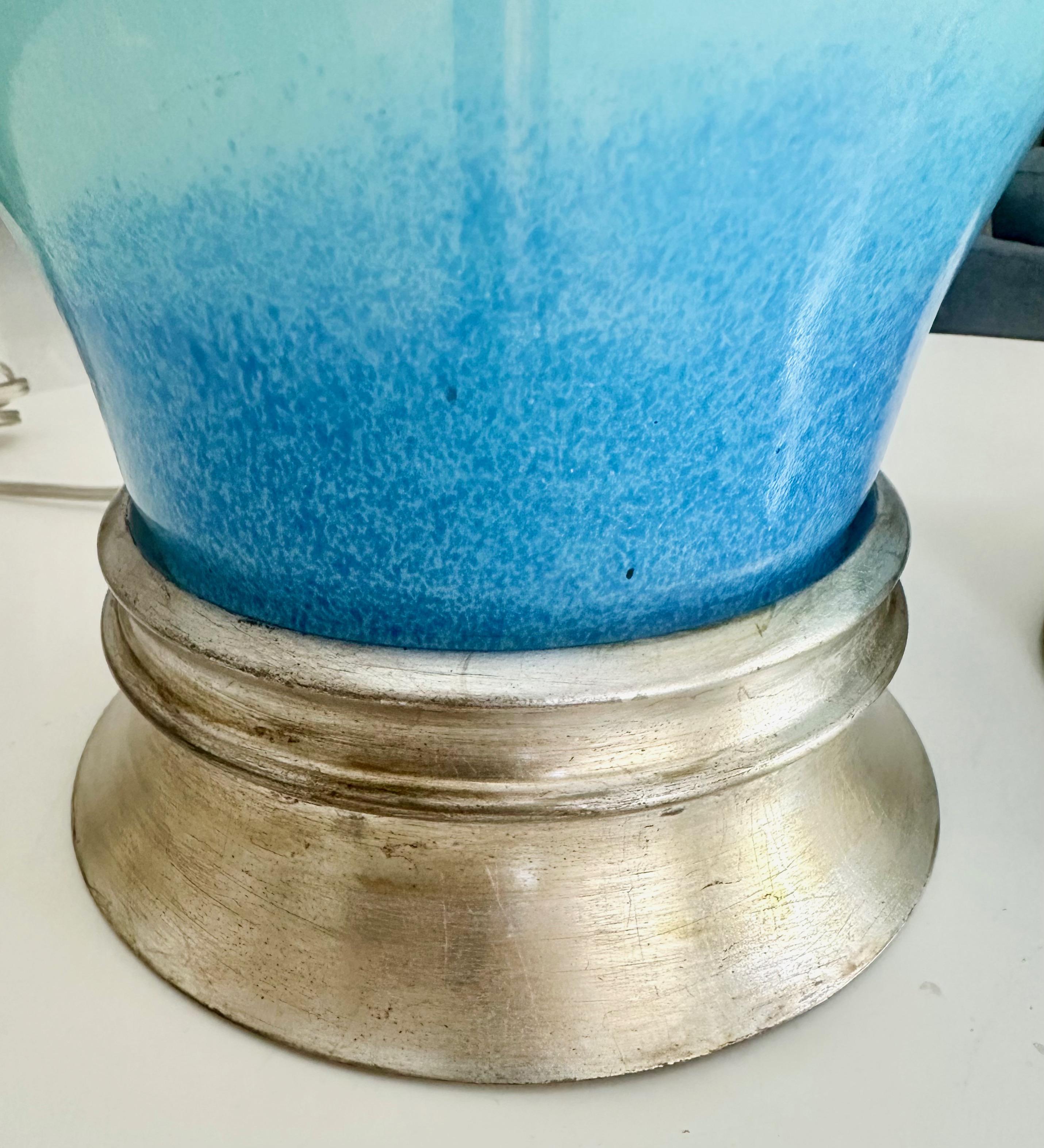 Pair Murano Italian Sky Blue Table Lamp For Sale 7