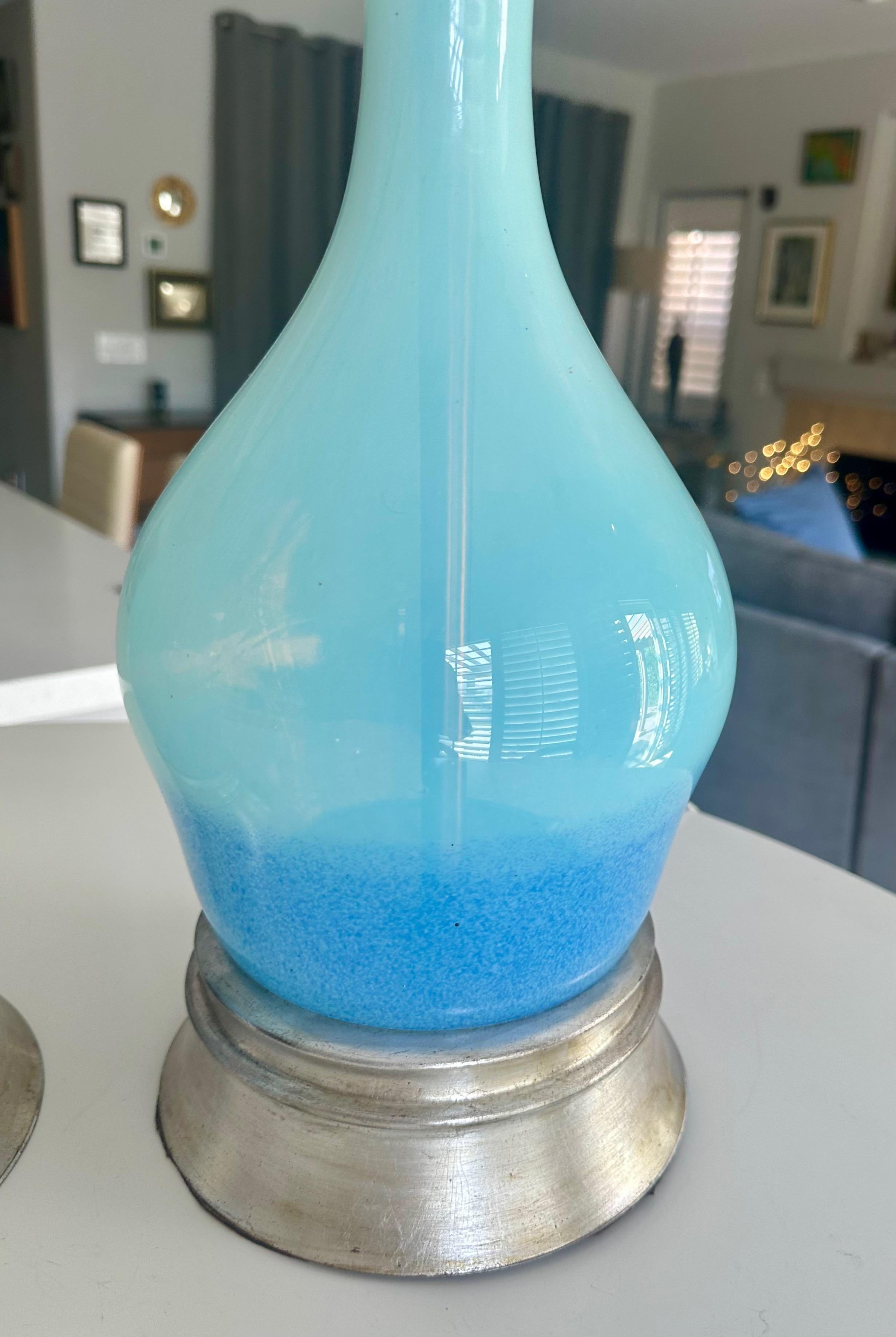 Pair Murano Italian Sky Blue Table Lamp For Sale 8