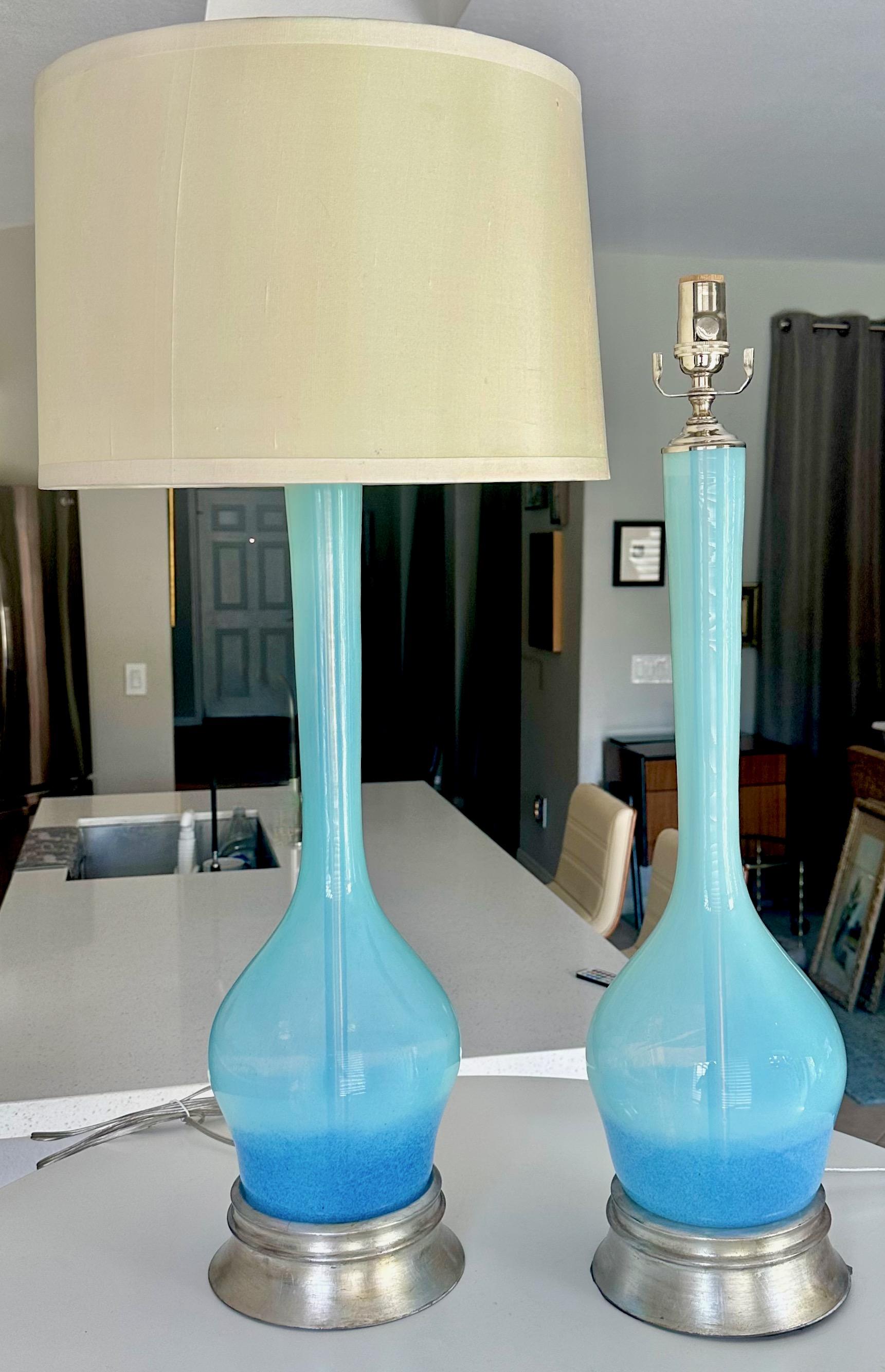 Pair Murano Italian Sky Blue Table Lamp For Sale 10