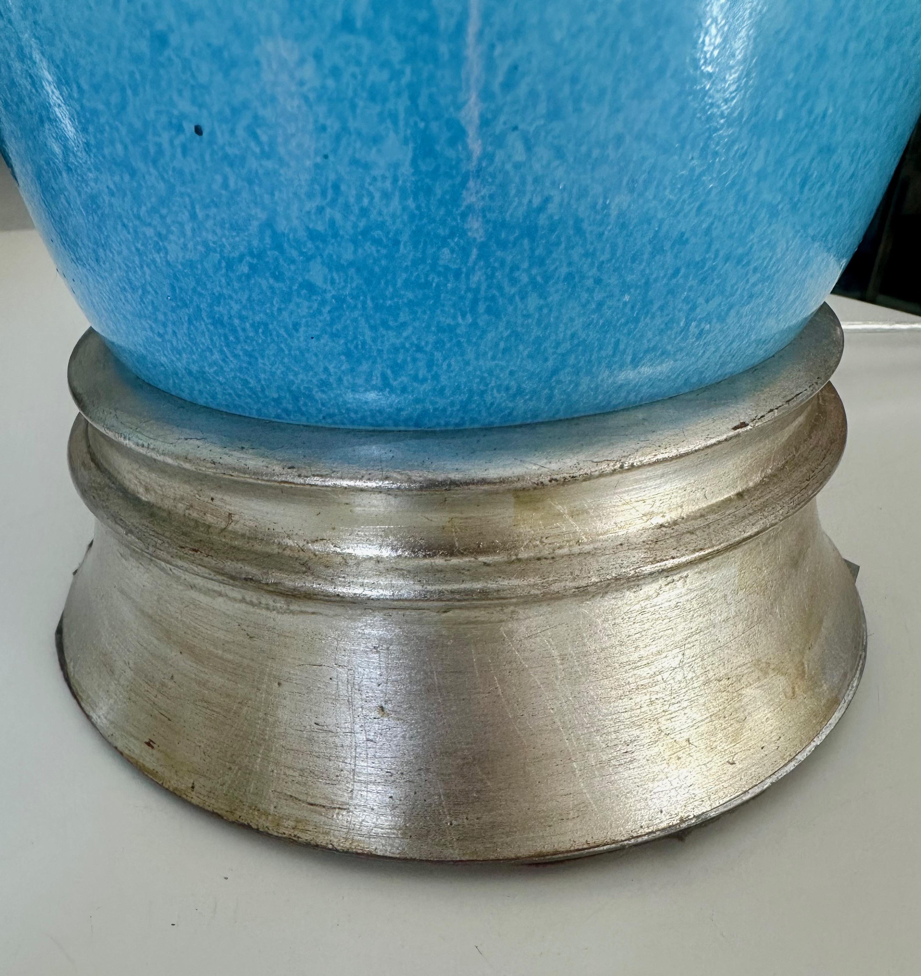 Pair Murano Italian Sky Blue Table Lamp For Sale 2