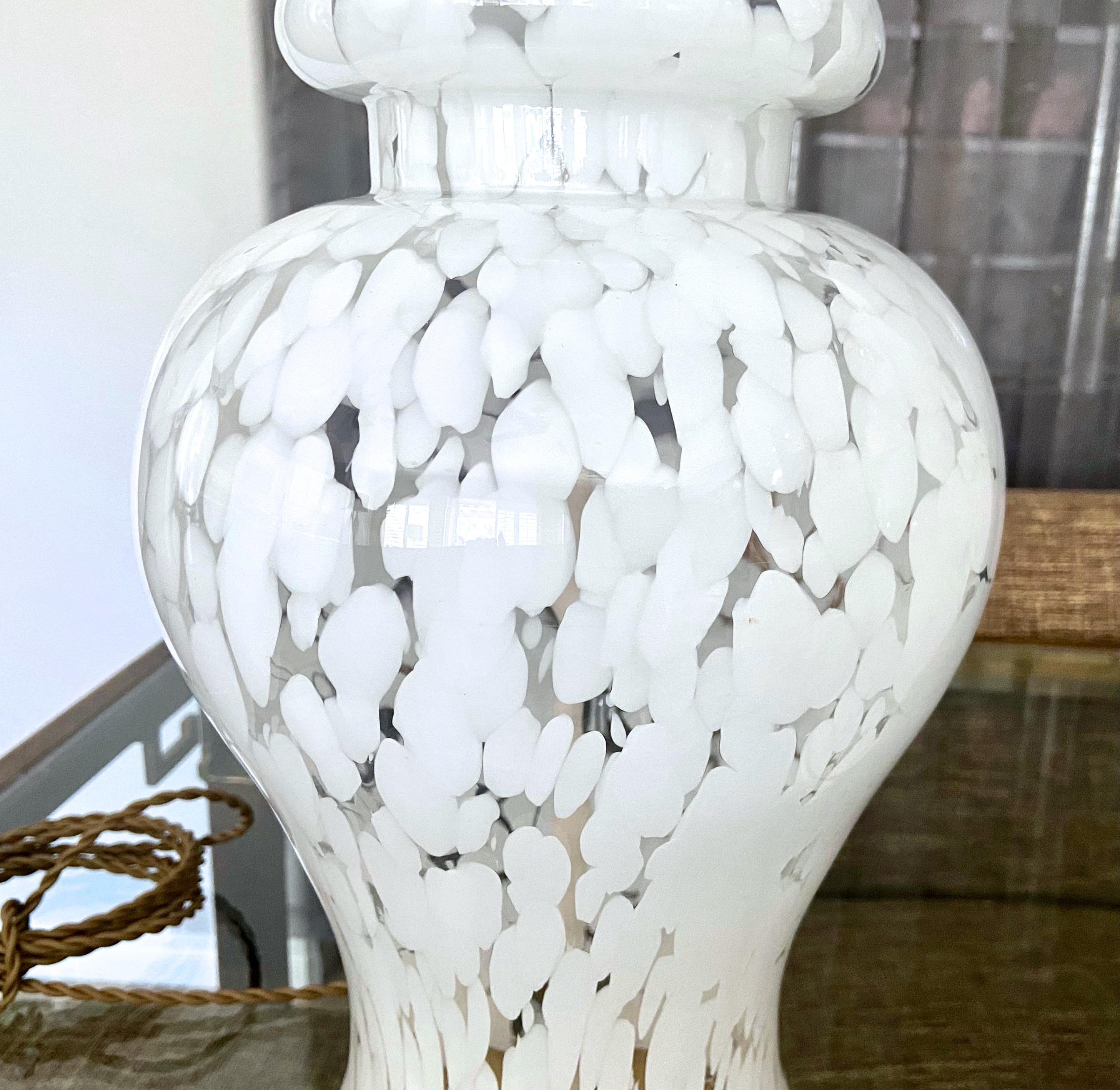 Pair Murano Mazzega Splatter White & Clear Table Lamps For Sale 3