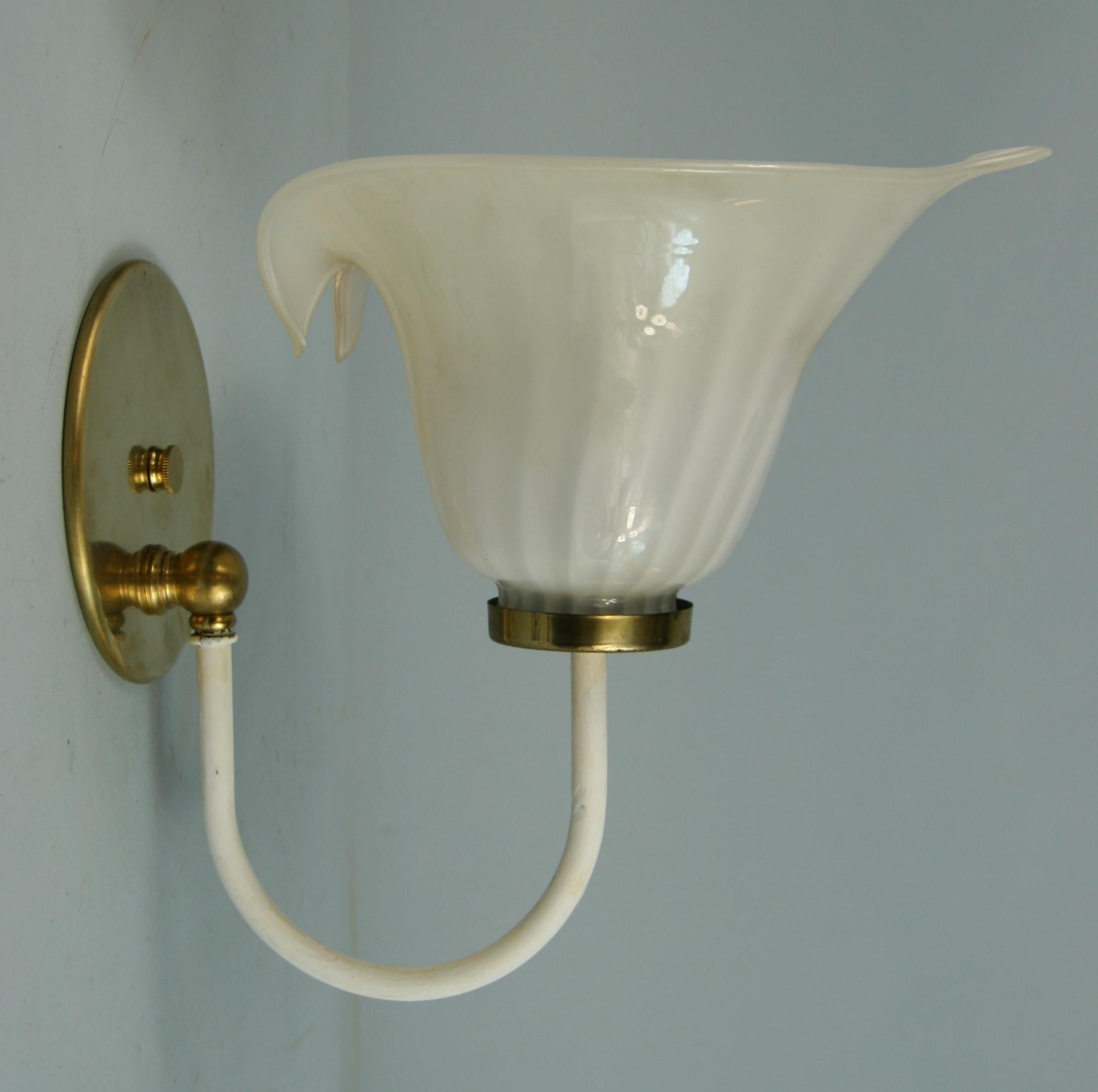 Brass Pair of Murano Mid Century Tulip Glass Sconces For Sale