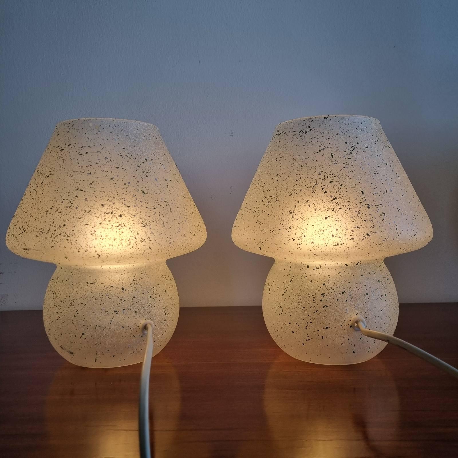 Verre de Murano Paire de lampes de table champignons de Murano par Vistosi, Italie, années 70 en vente