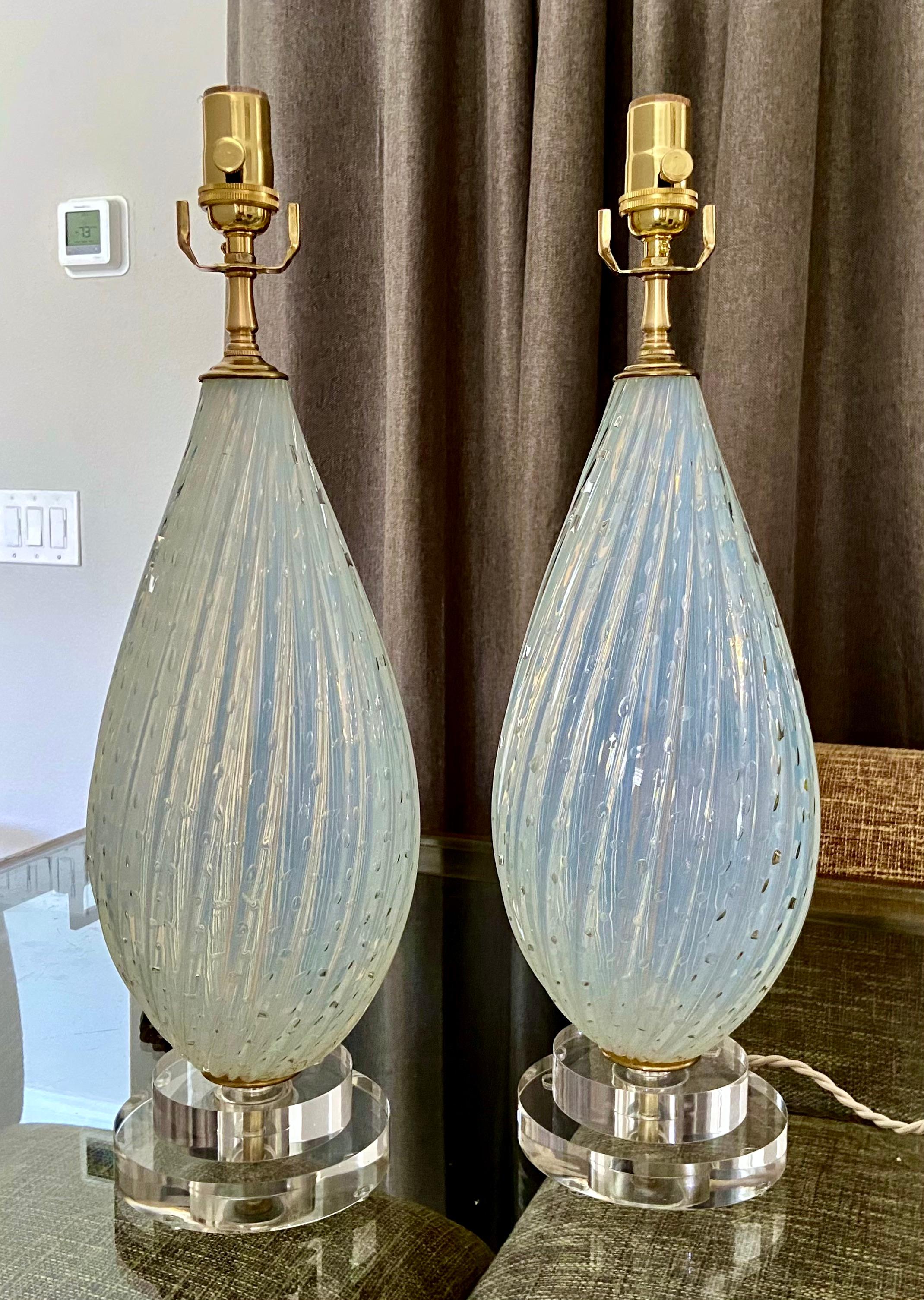 Pair Murano Opalescent Controlled Bubble Table Lamps 11