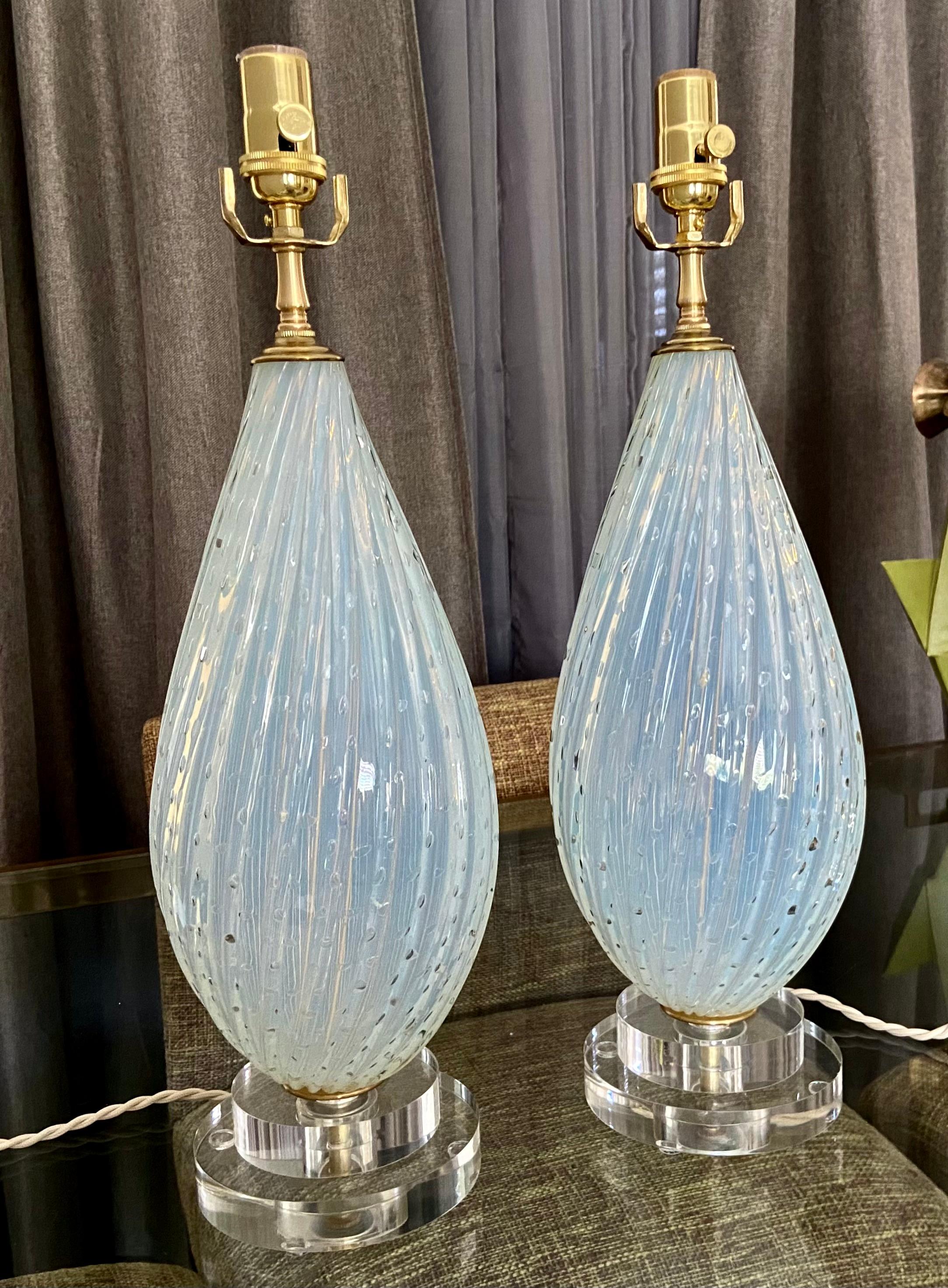 Italian Pair Murano Opalescent Controlled Bubble Table Lamps