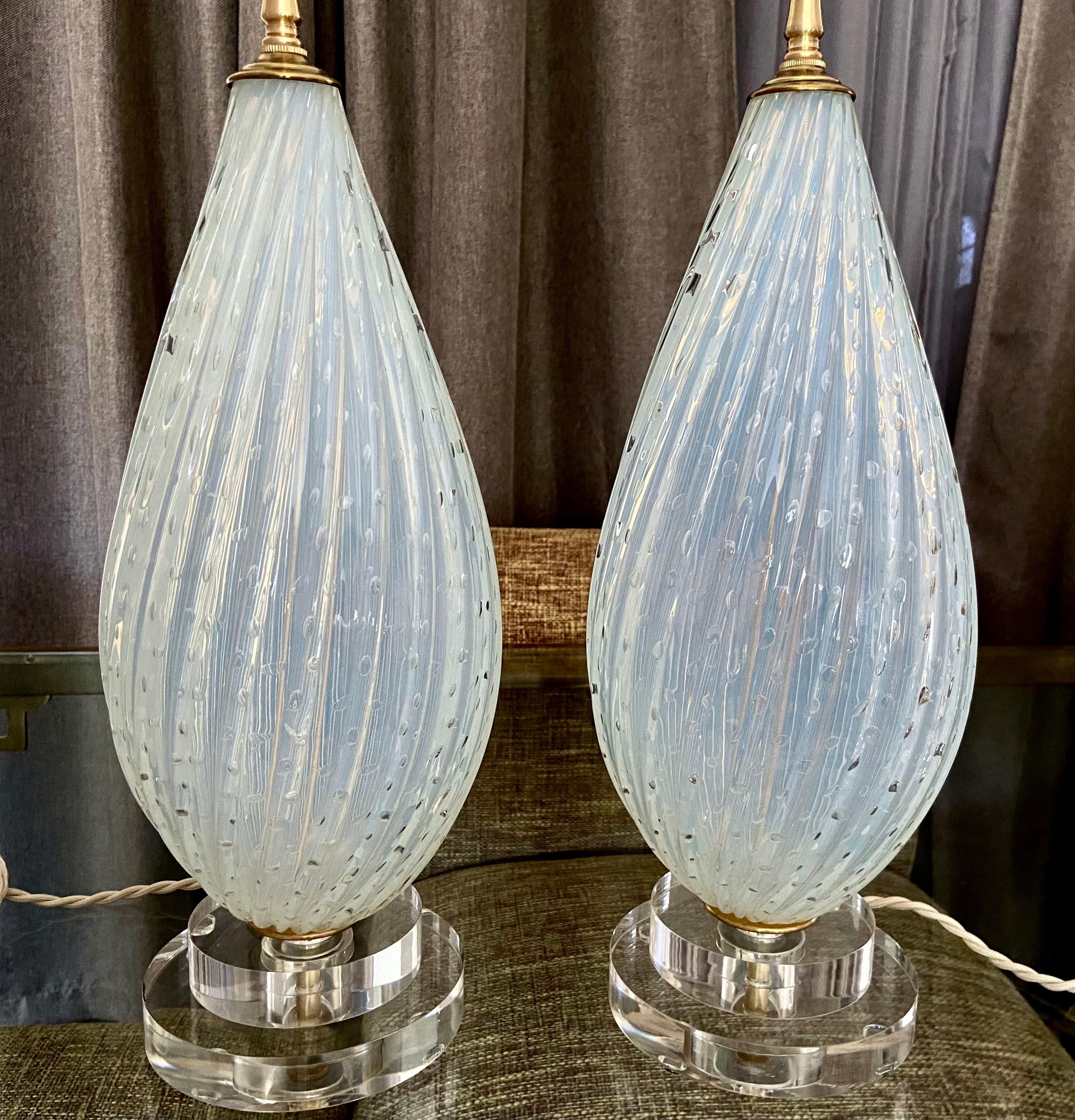 Pair Murano Opalescent Controlled Bubble Table Lamps 2