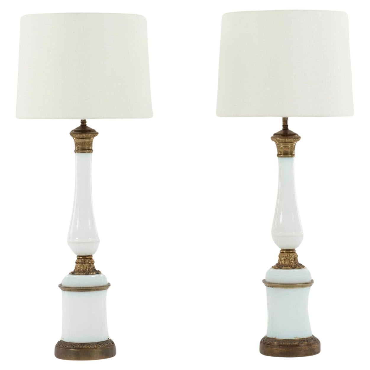 Pair Murano Opaline Glass Table Lamps