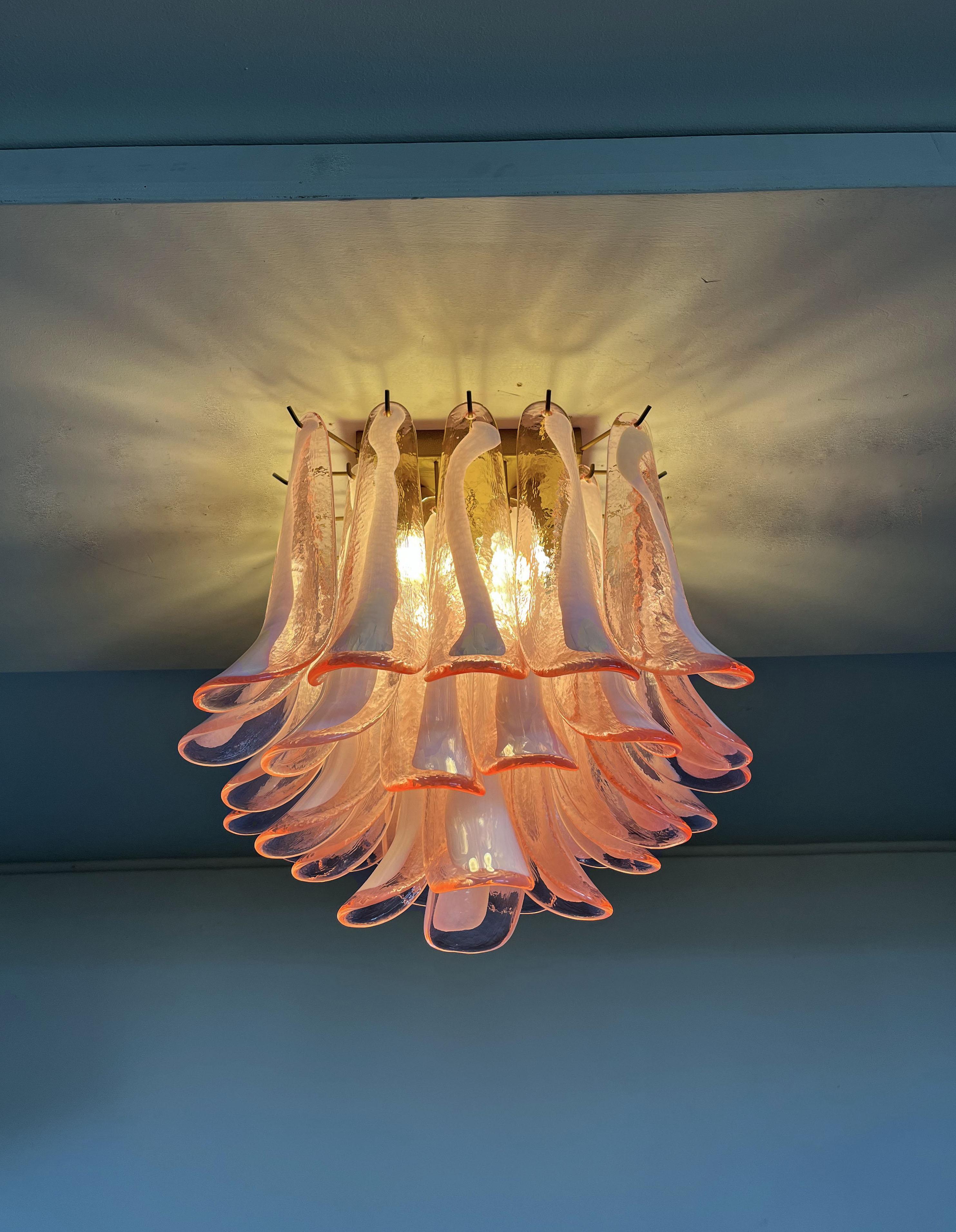 Pair Murano Pink Petal Ceilng Chandeliers For Sale 4