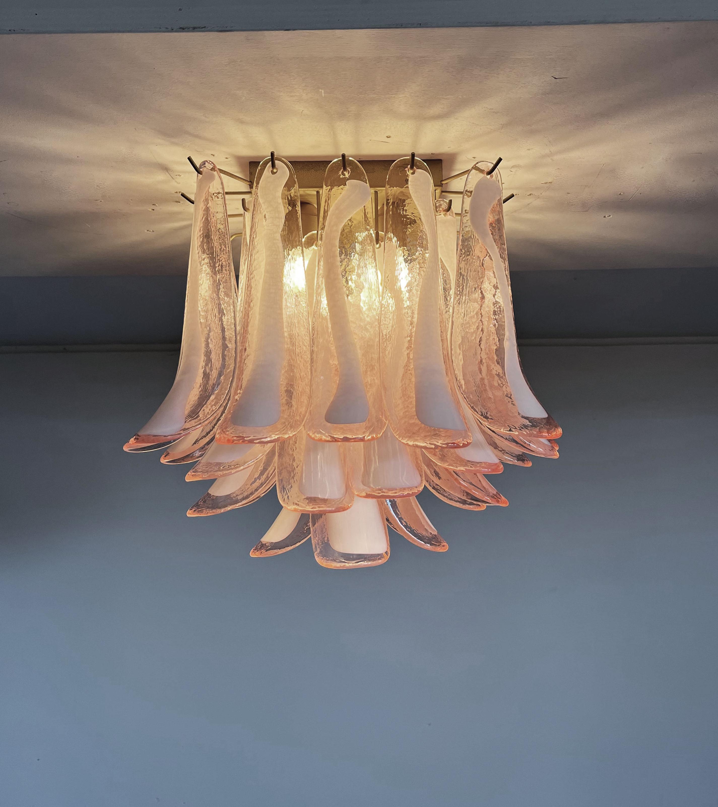 Pair Murano Pink Petal Ceilng Chandeliers For Sale 5