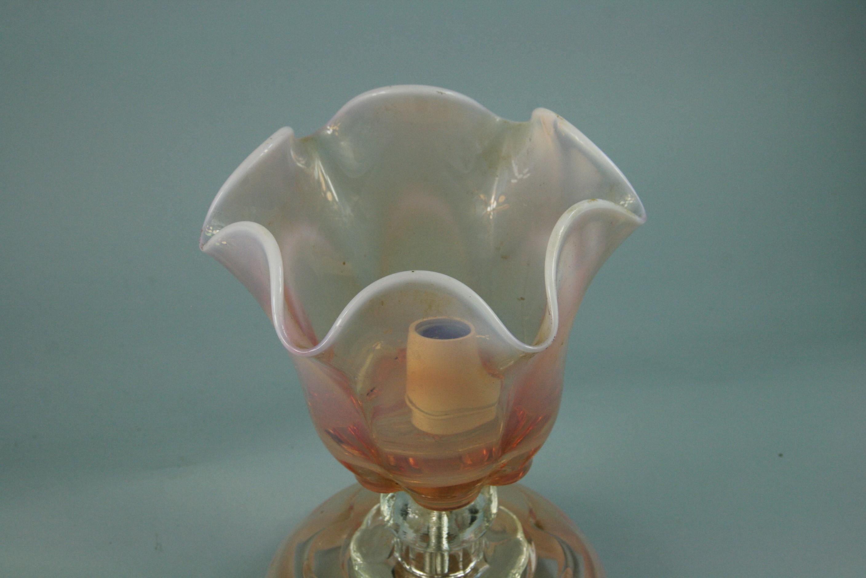 Mid-20th Century Pair of Murano Rose and Clear Glass Lamps