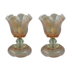 Pair of Murano Rose and Clear Glass Lamps