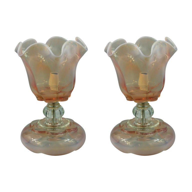 Paire De Lampes Bougeoirs Murano Verre épais - Design Roberto Pacheco Pour Leucos