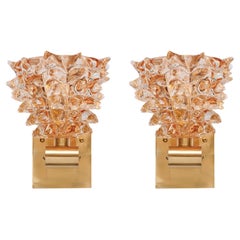 Pair Murano Rostrate Glass Amber Sconces