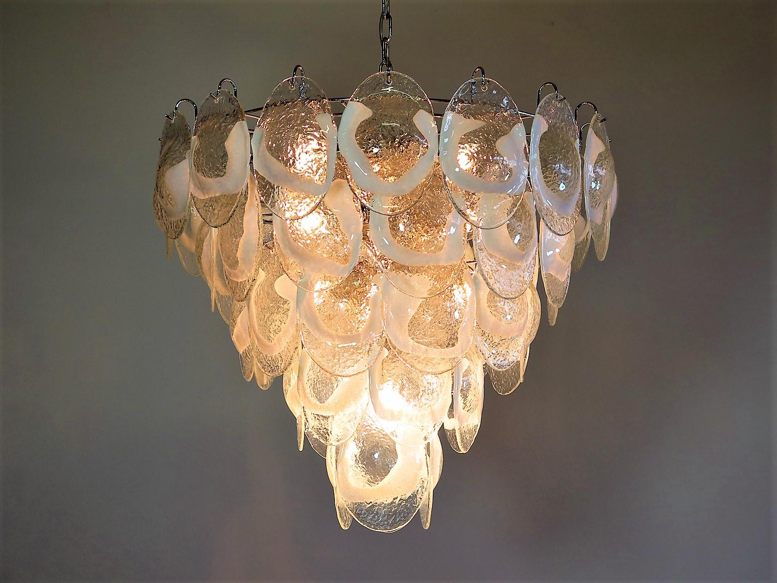 Italian Pair of Murano Shell Chandeliers by Mazzega For Sale