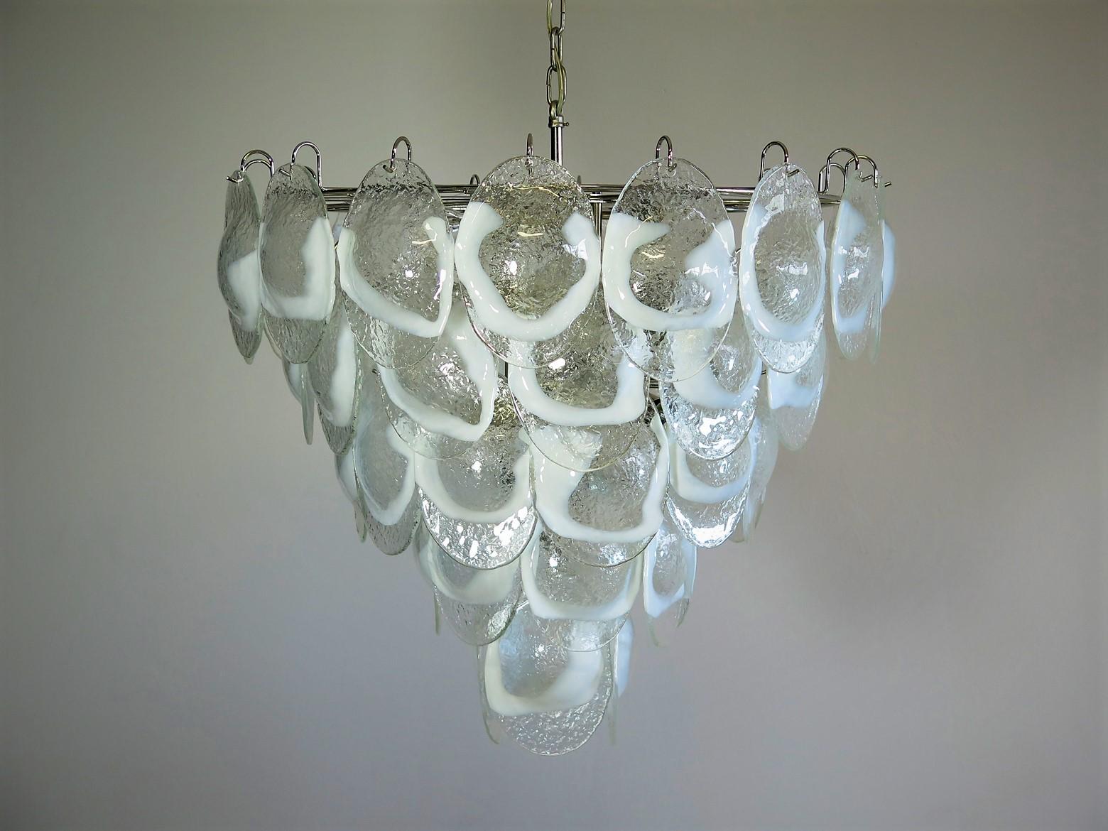 Metal Pair of Murano Shell Chandeliers by Mazzega For Sale