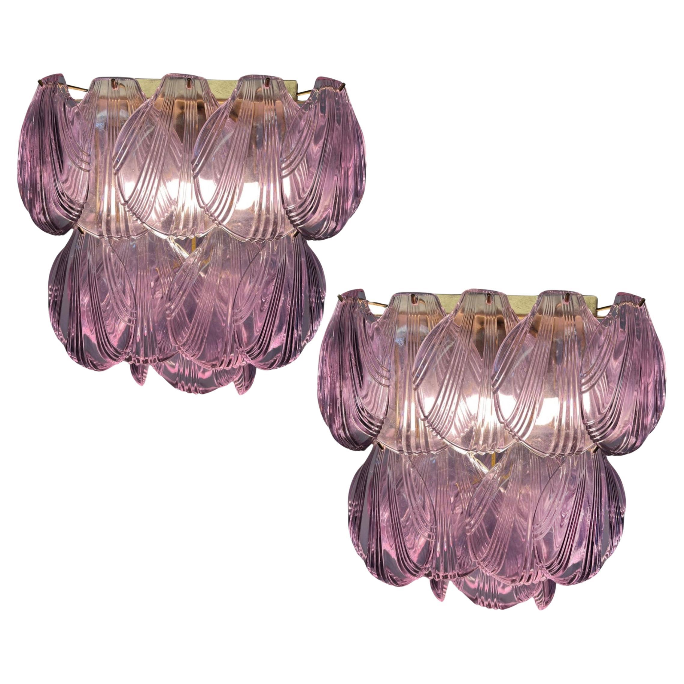 Mid-Century moderno Coppia di lampadari da soffitto in vetro di Murano a forma di conchiglia in vendita