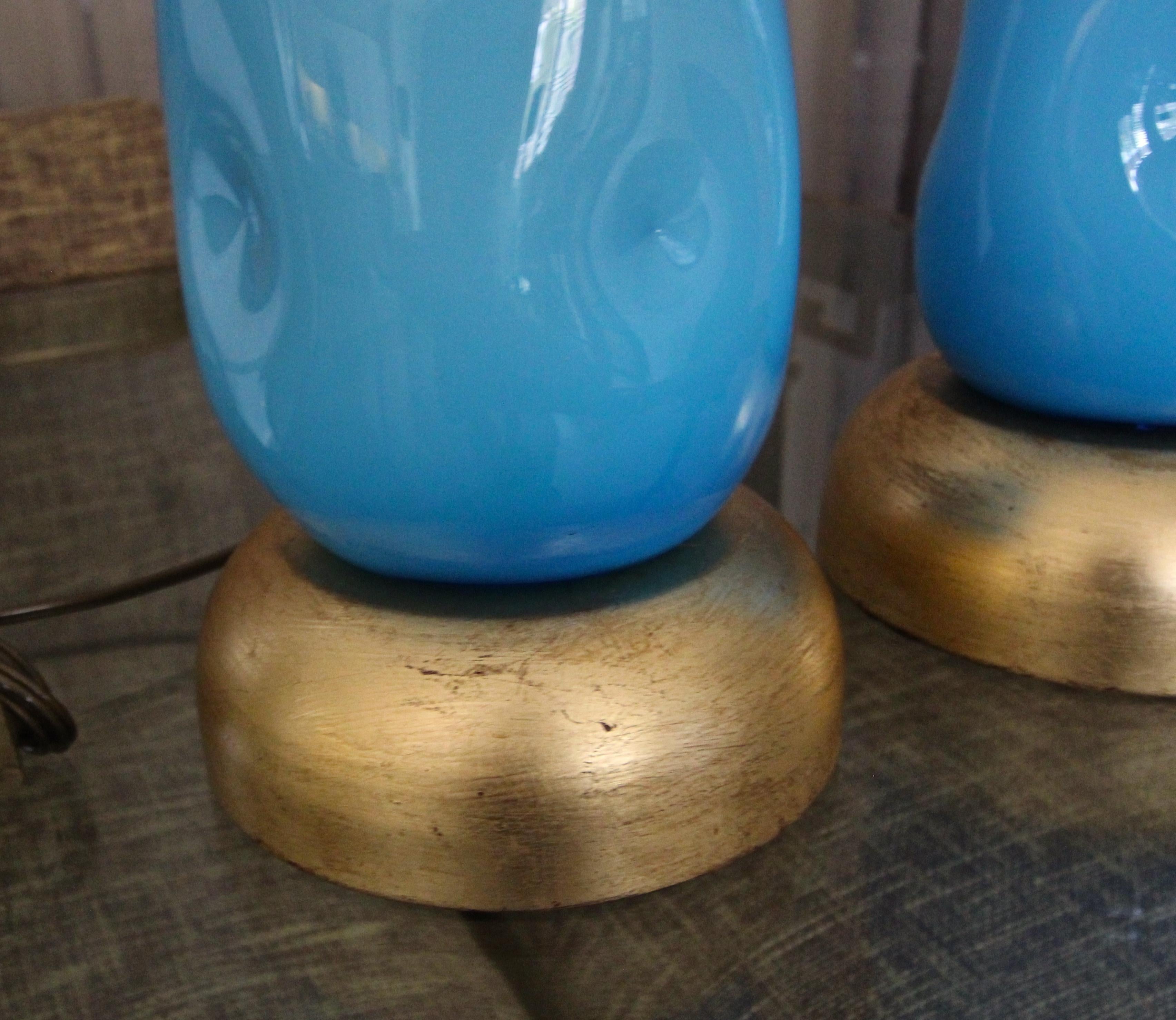 Pair Murano Blue Glass Table Lamps 4