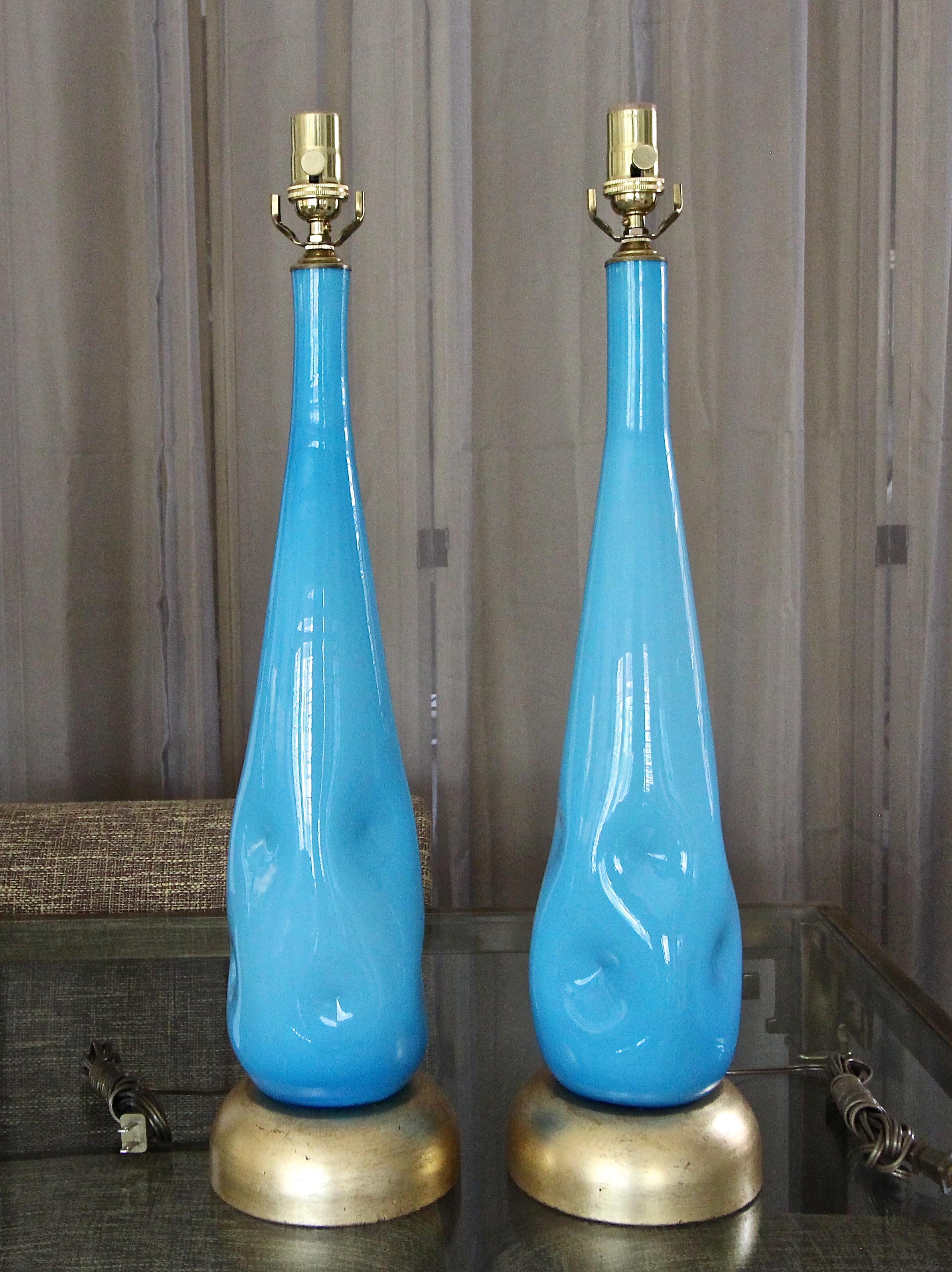 Pair Murano Blue Glass Table Lamps 10
