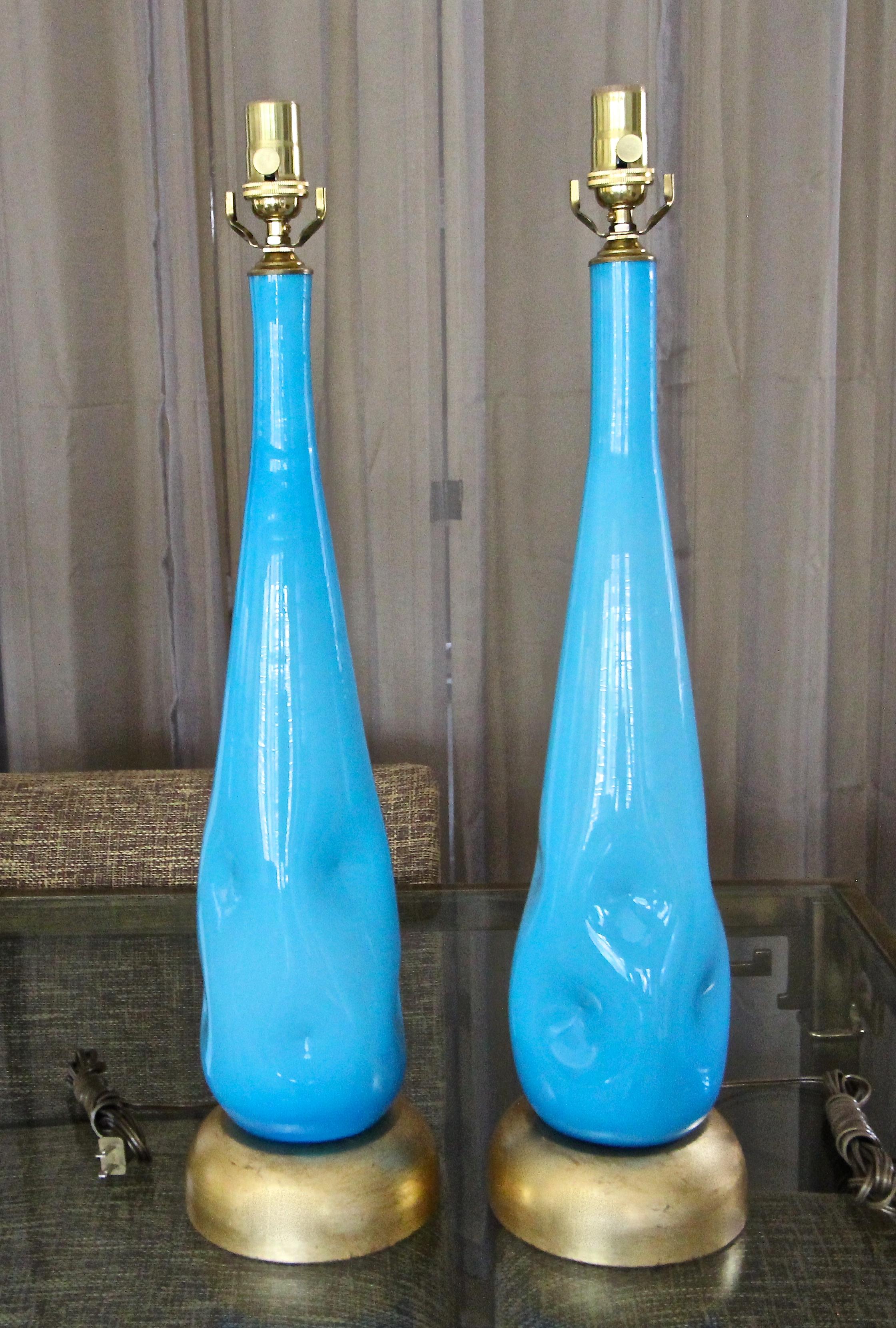 Italian Pair Murano Blue Glass Table Lamps