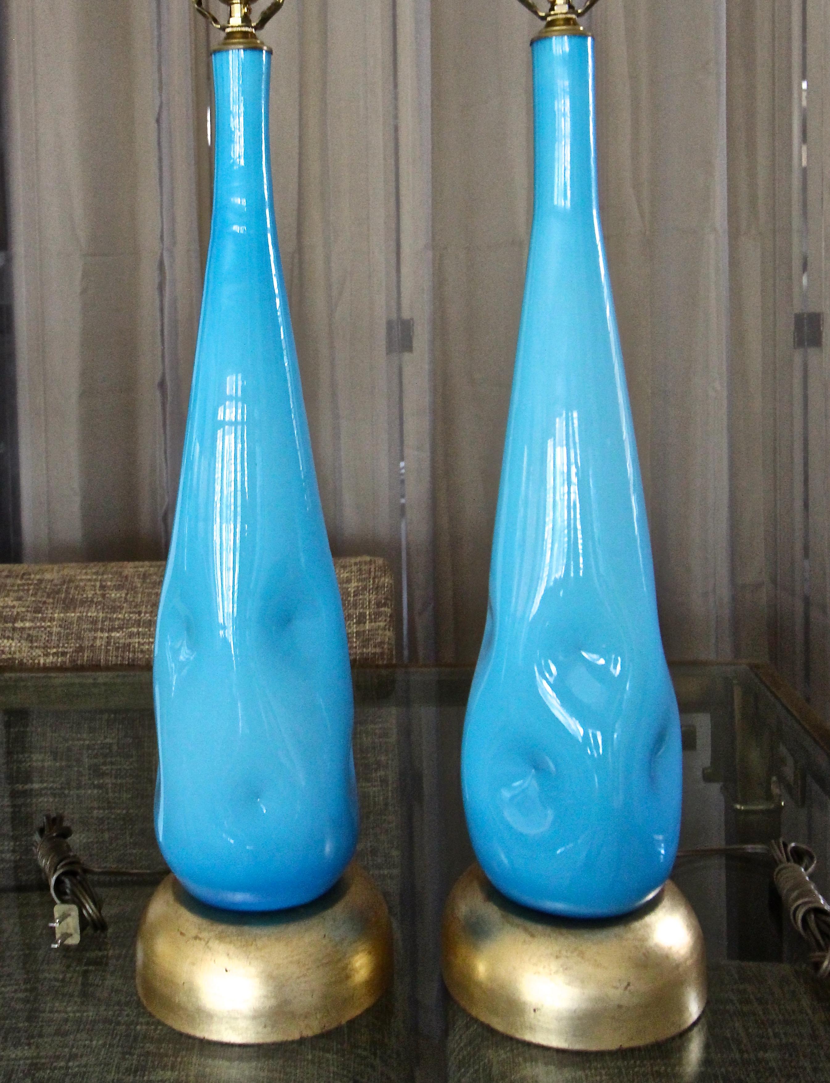 Mid-20th Century Pair Murano Blue Glass Table Lamps