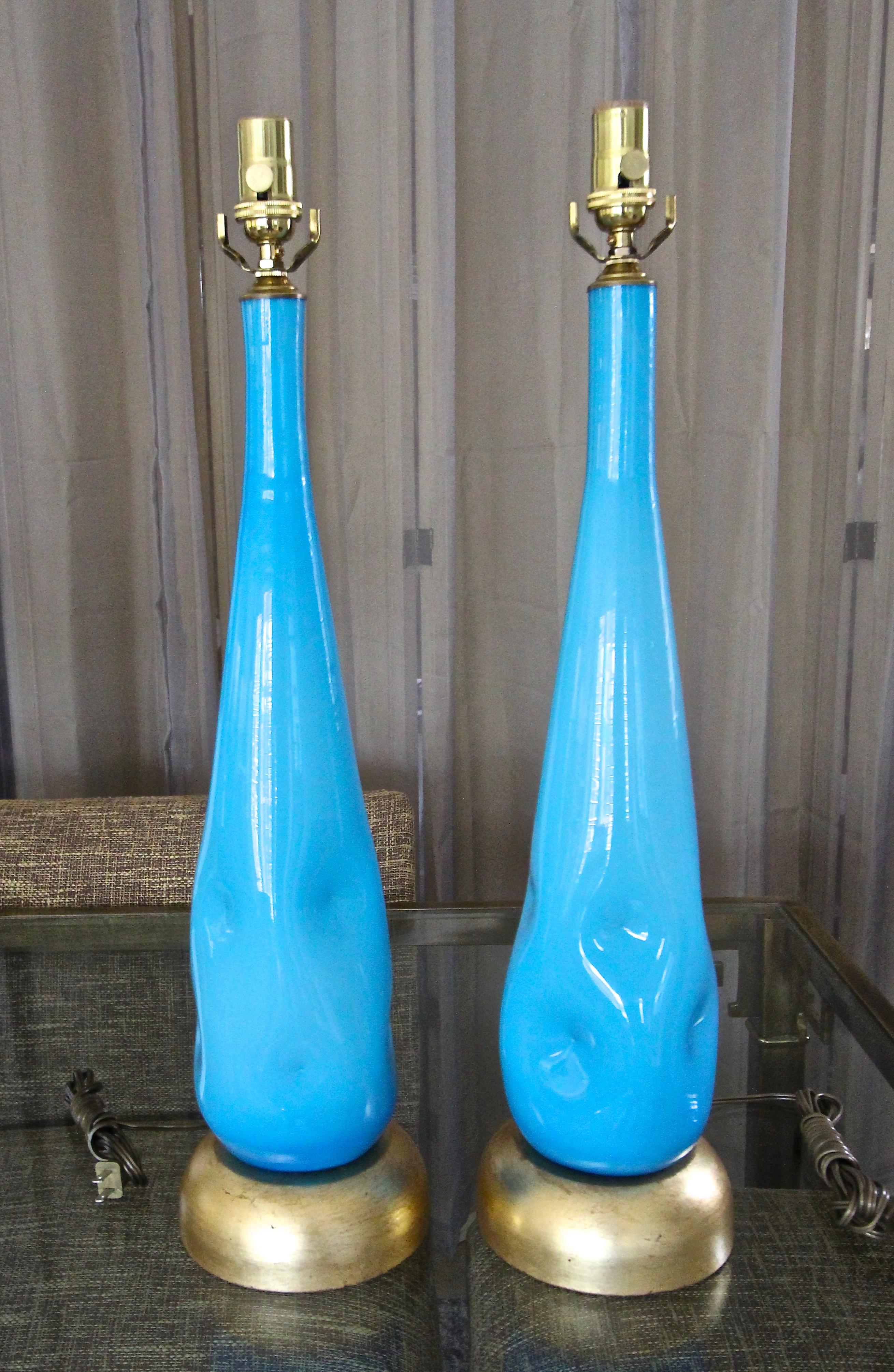 Pair Murano Blue Glass Table Lamps 1