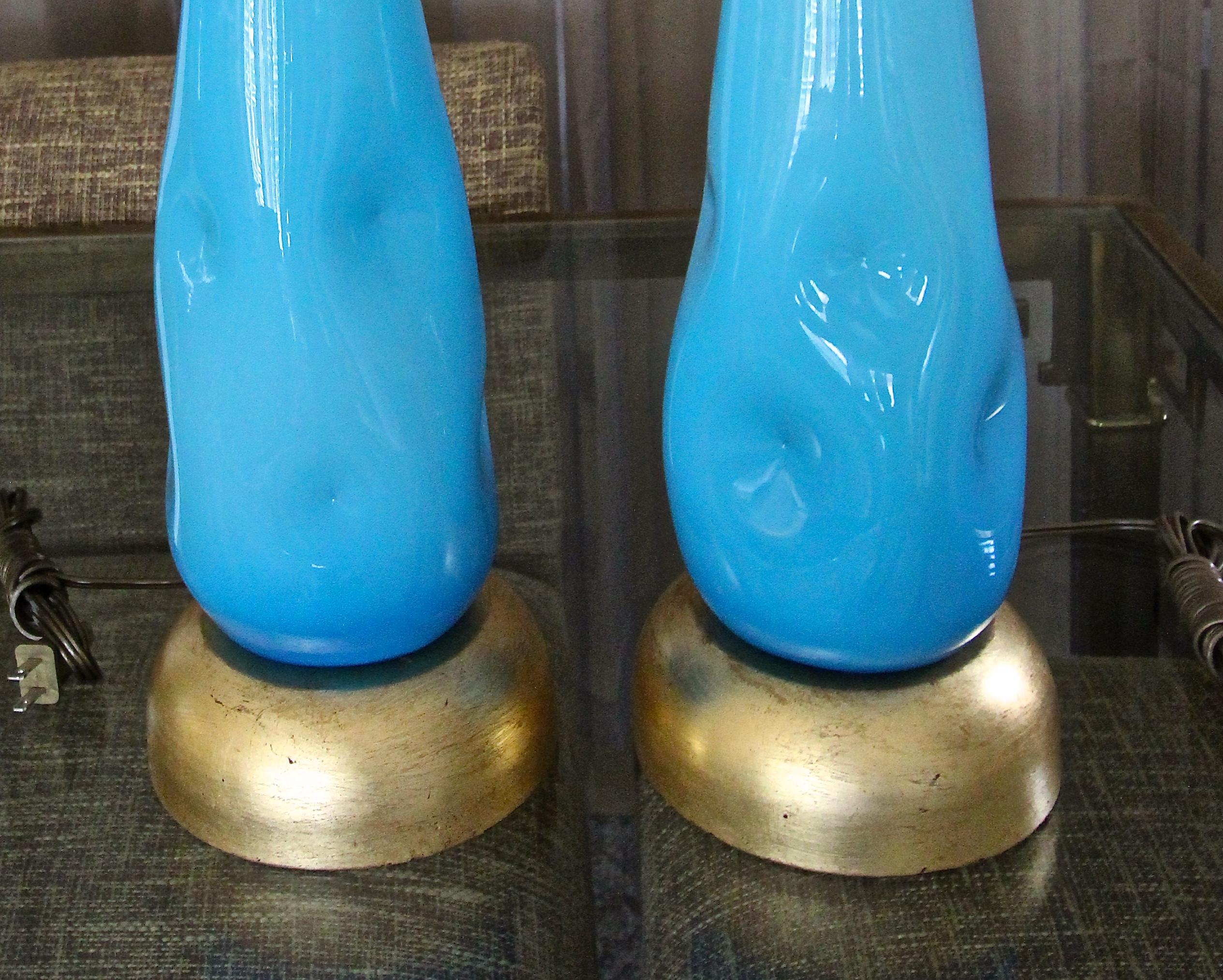Pair Murano Blue Glass Table Lamps 2