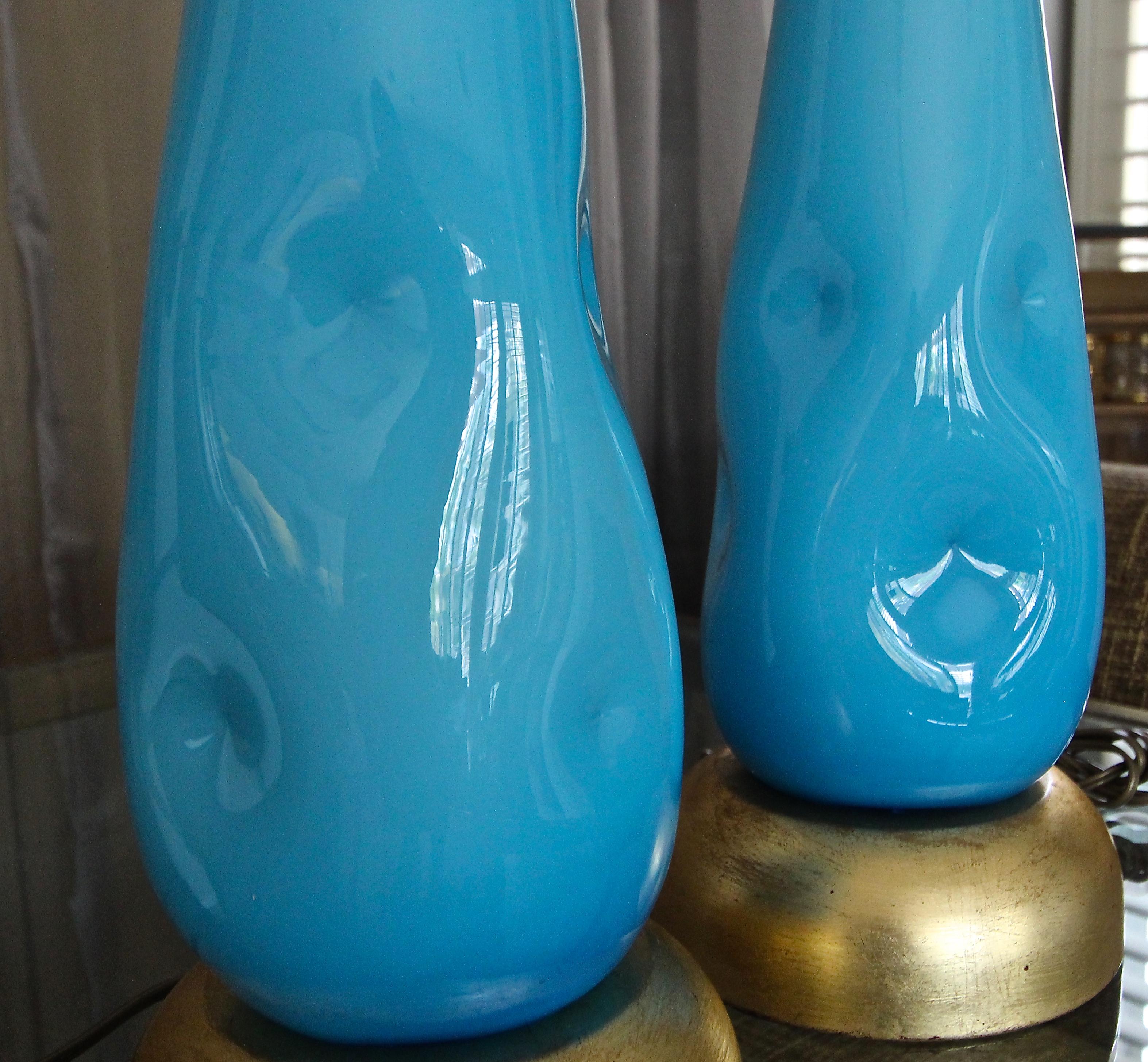 Pair Murano Blue Glass Table Lamps 3