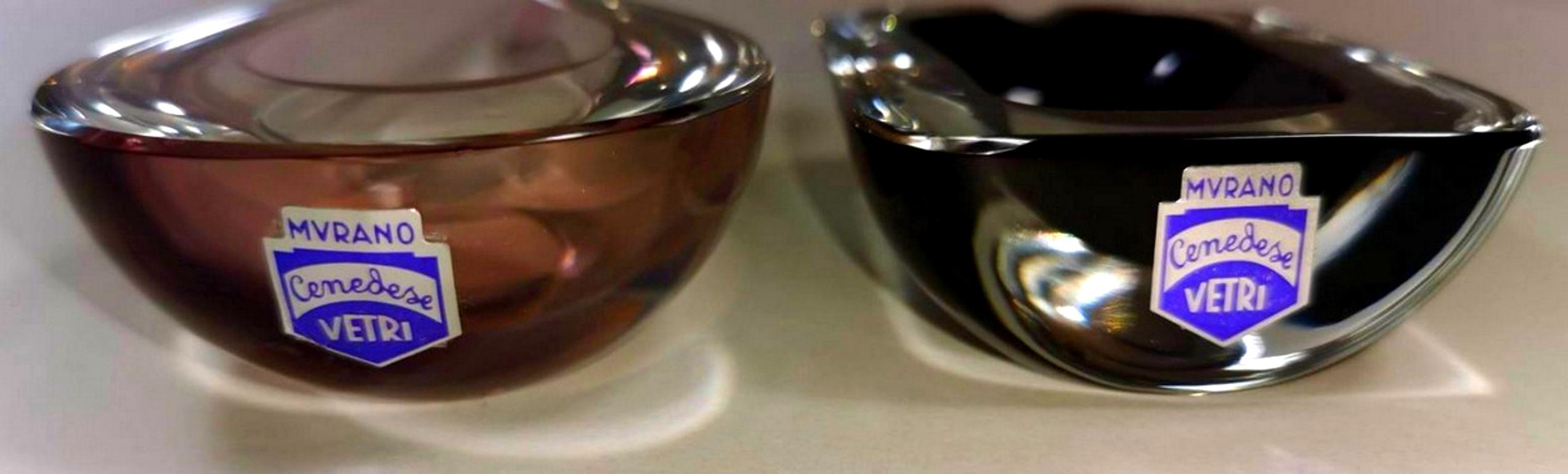 Pair of Murano Sommerso Glass Ashtrays Cenedese Murano, 1960s 1