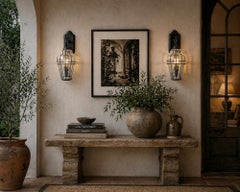 Pair Murano Style Outdoor Wall Sconces Caged Glass Lanterns, March 2001