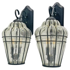 Pair Murano Style Outdoor Wall Sconces Caged Glass Lanterns, March 2001