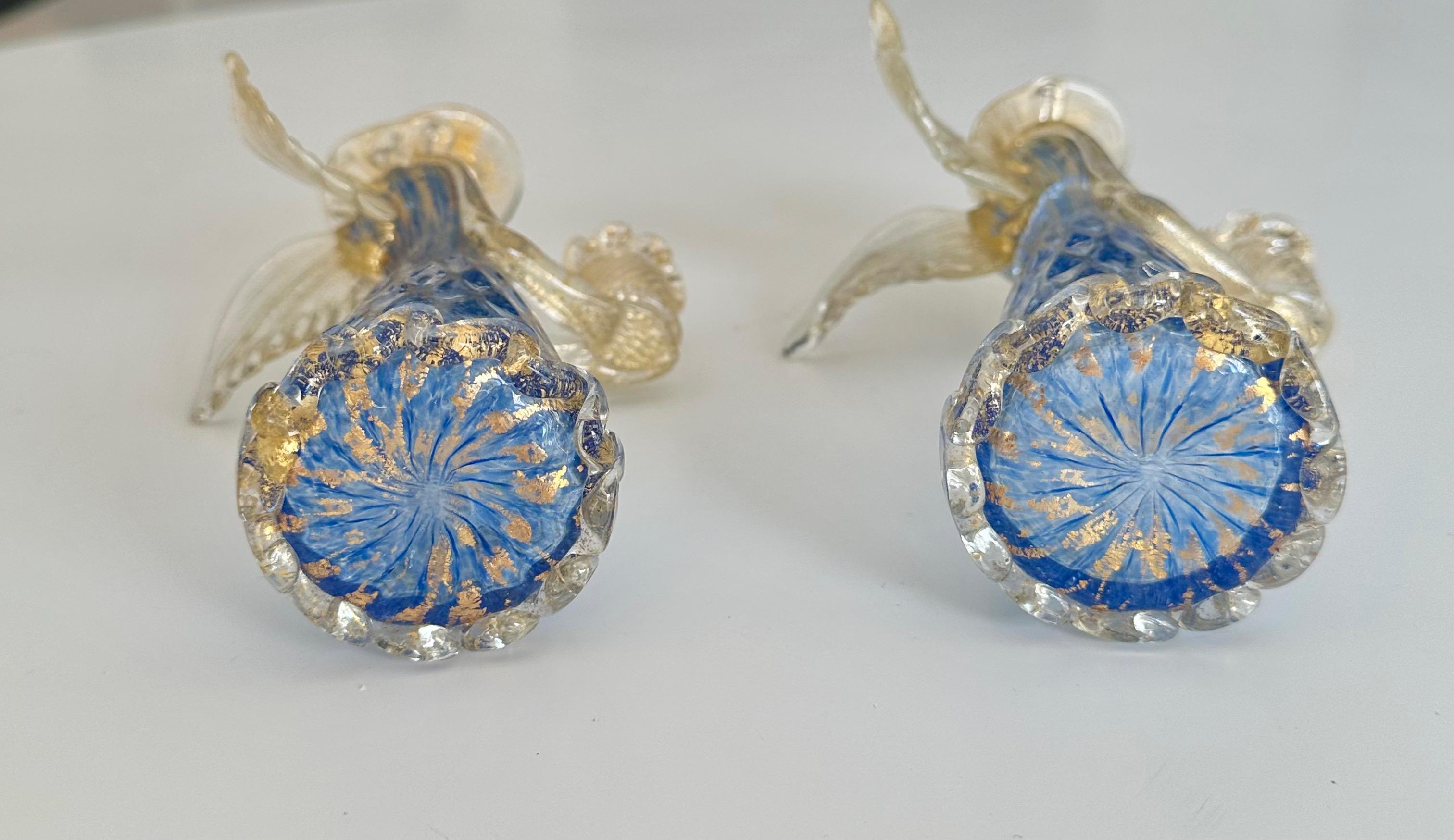 Pair Murano Venetian Blue & Gold Glass Angel Candle holders For Sale 12