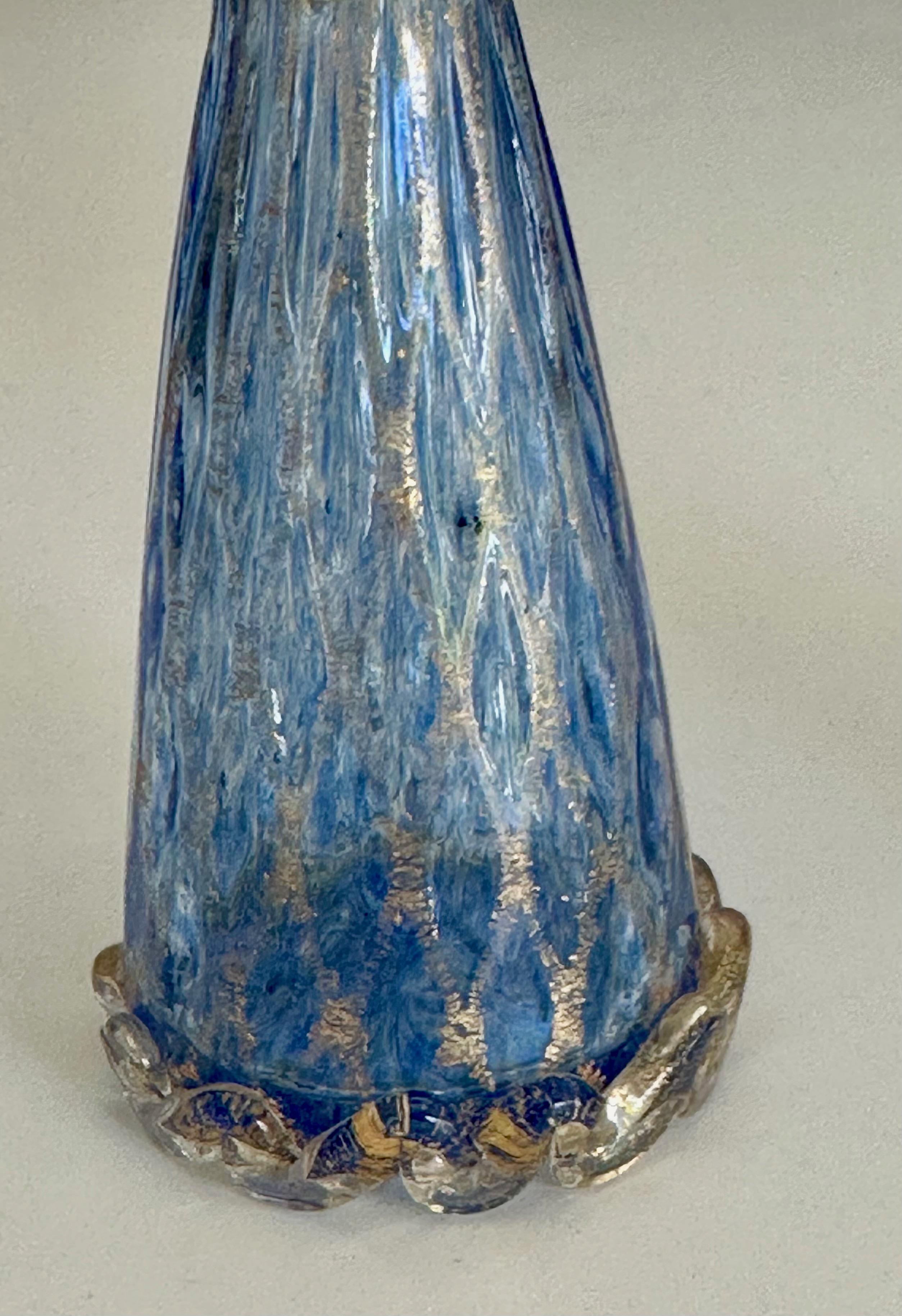 Pair Murano Venetian Blue & Gold Glass Angel Candle holders For Sale 3
