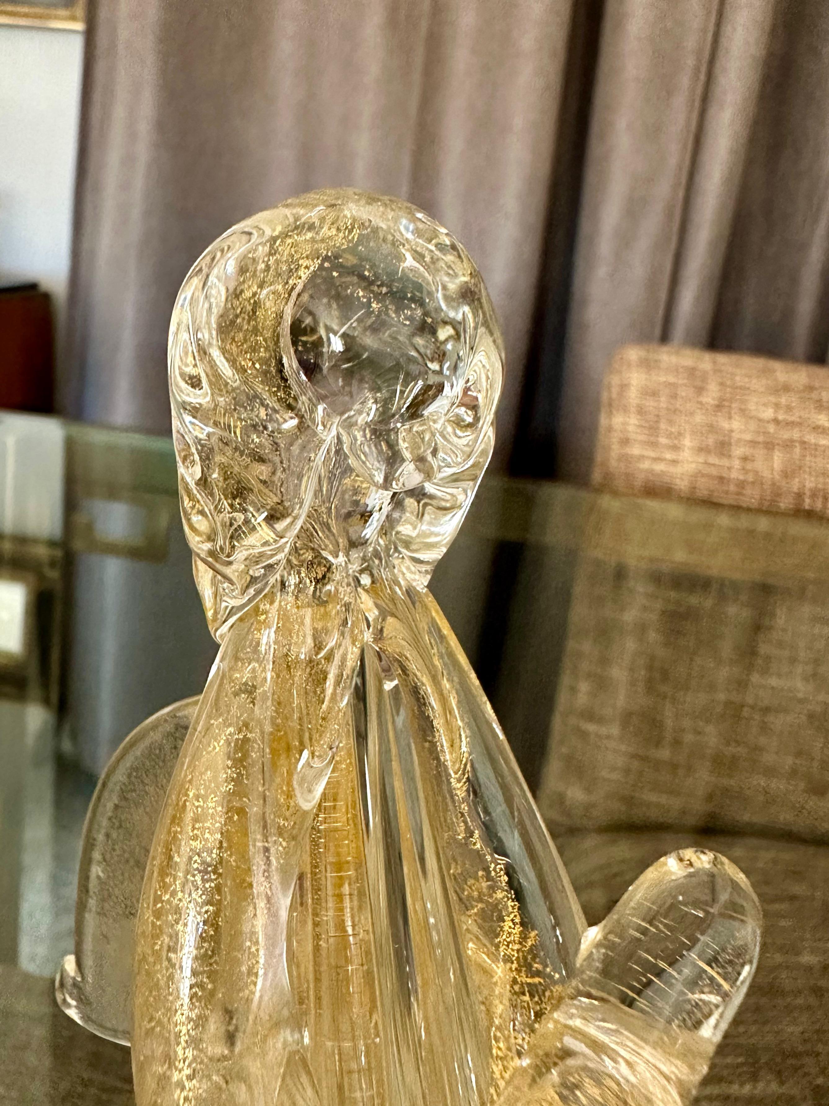 Coppia di figure di angeli in vetro trasparente e dorato di Murano in vendita 4