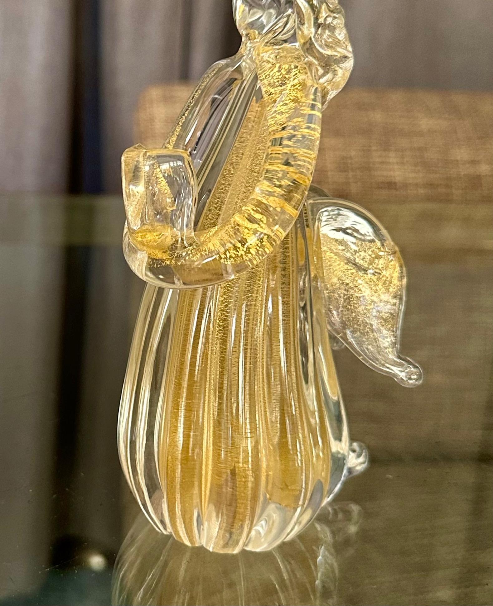 Pair Murano Venetian Clear & Gold Glass Angel Figurines 5
