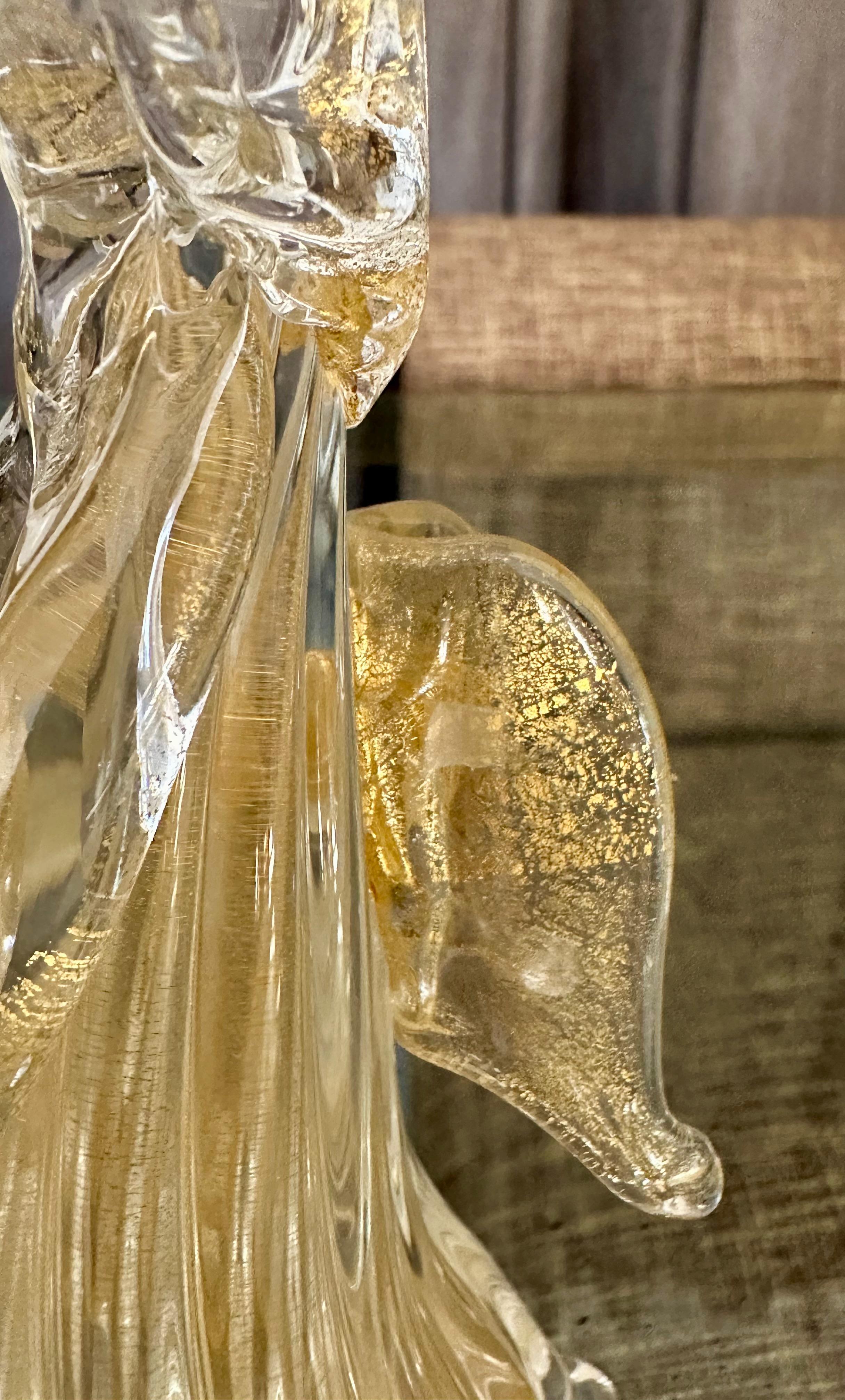 Coppia di figure di angeli in vetro trasparente e dorato di Murano in vendita 5