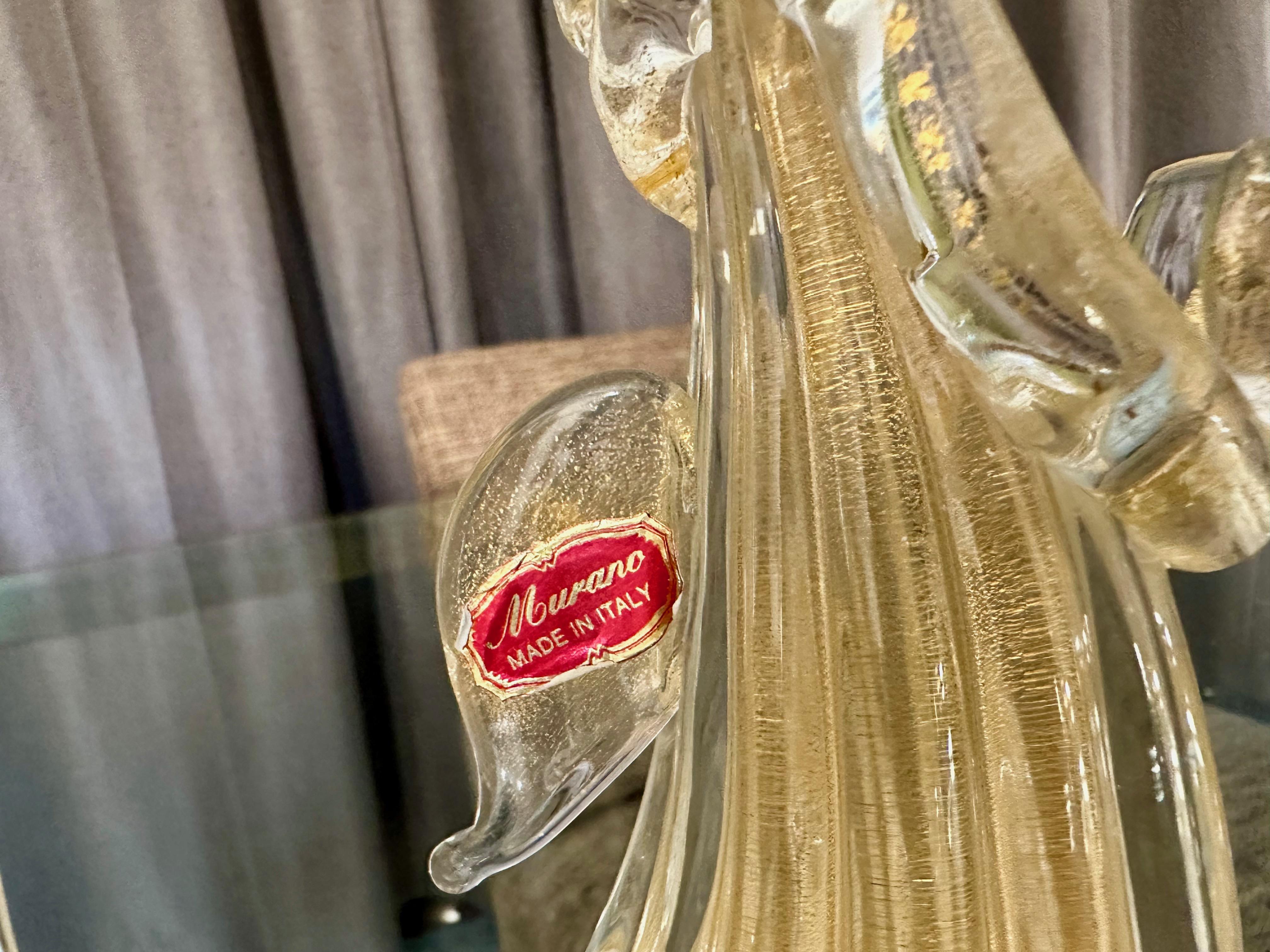 Pair Murano Venetian Clear & Gold Glass Angel Figurines 6