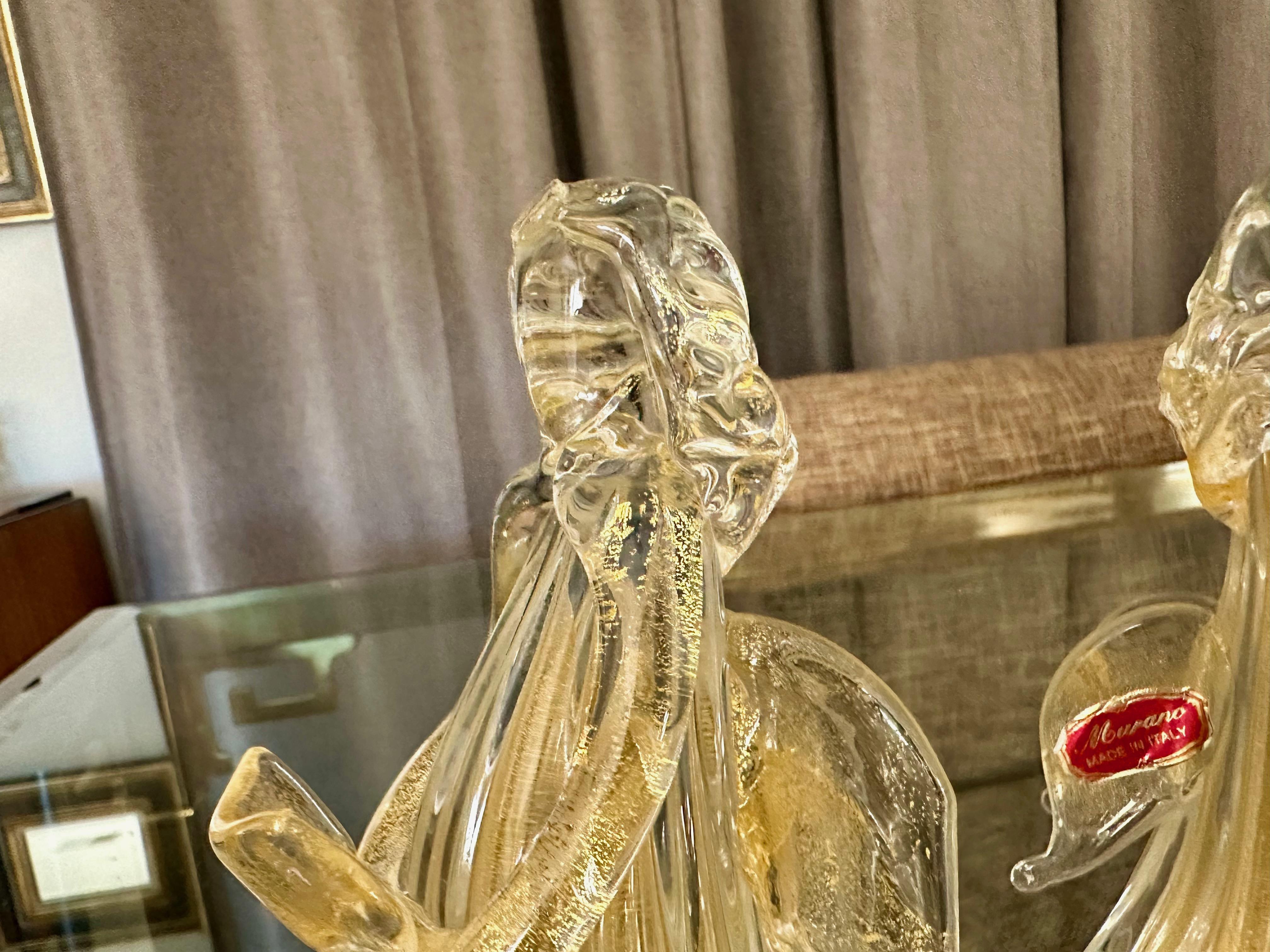 Pair Murano Venetian Clear & Gold Glass Angel Figurines 7