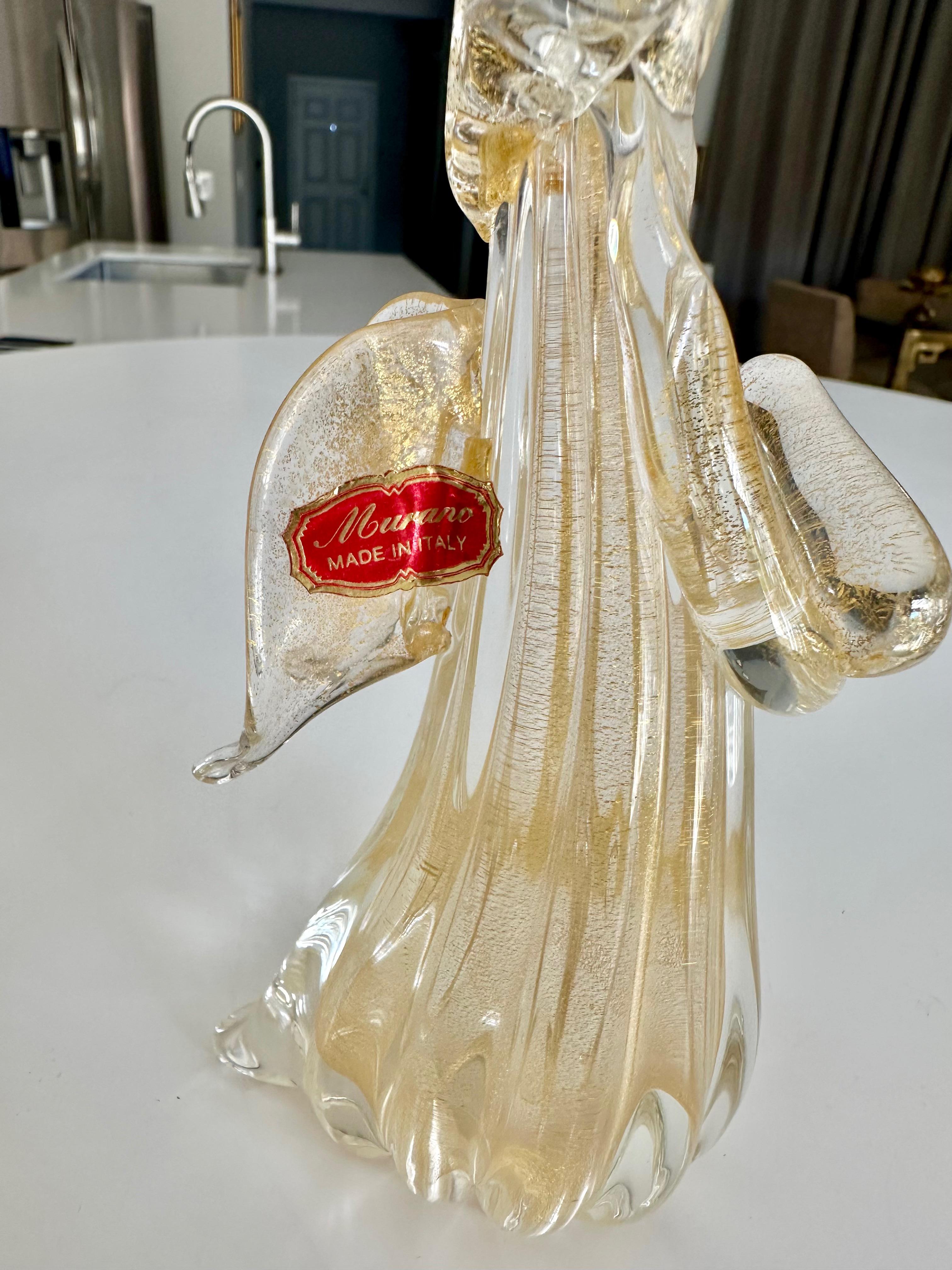 Coppia di figure di angeli in vetro trasparente e dorato di Murano in vendita 7